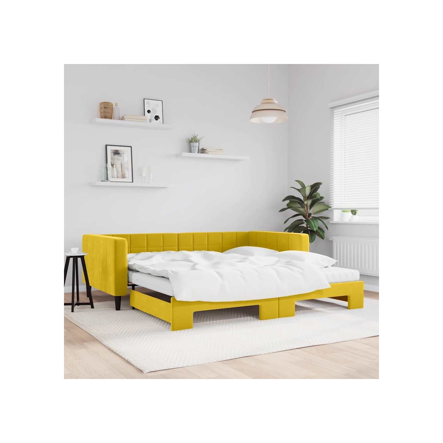 Lit de jour avec gigogne et matelas jaune 100x200 cm velours
