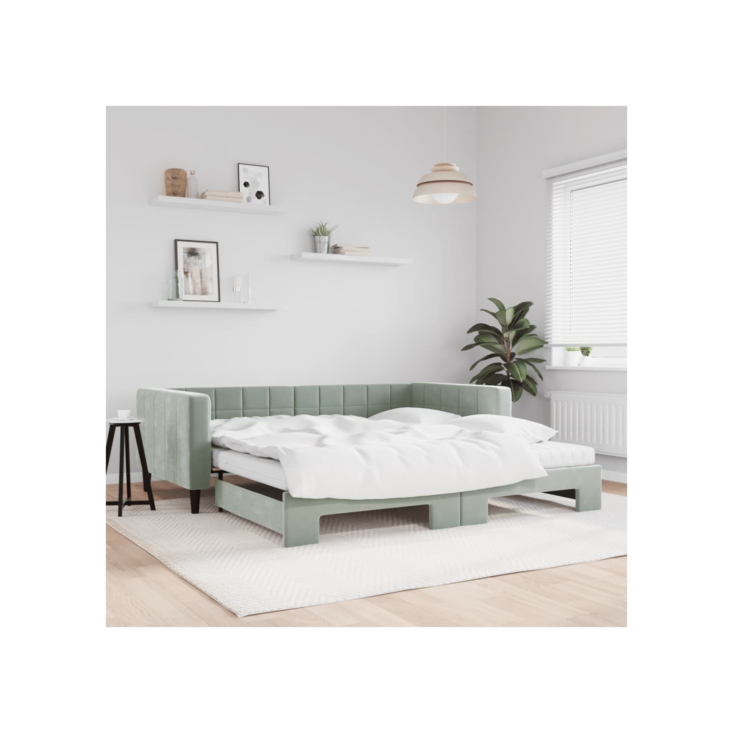 Lit de jour et gigogne et matelas gris clair 100x200 cm velours