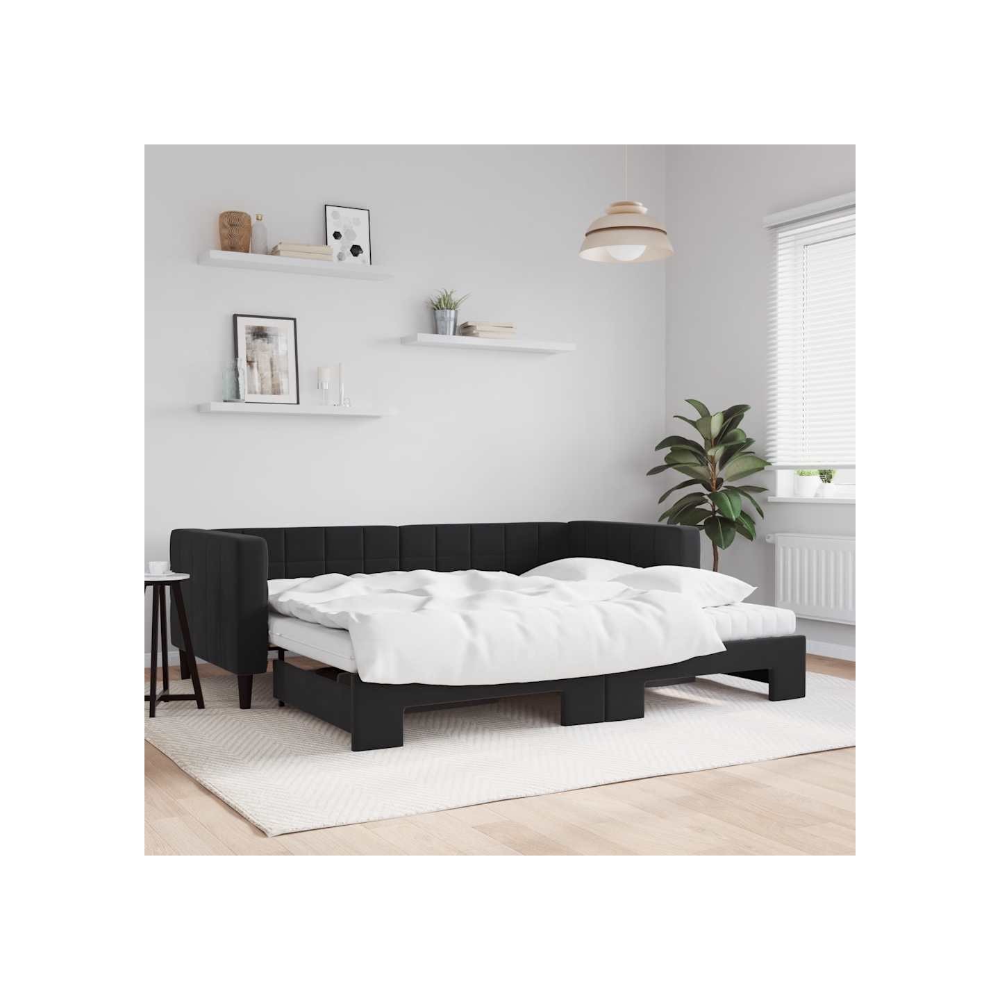 Lit de jour avec gigogne et matelas noir 90x200 cm velours