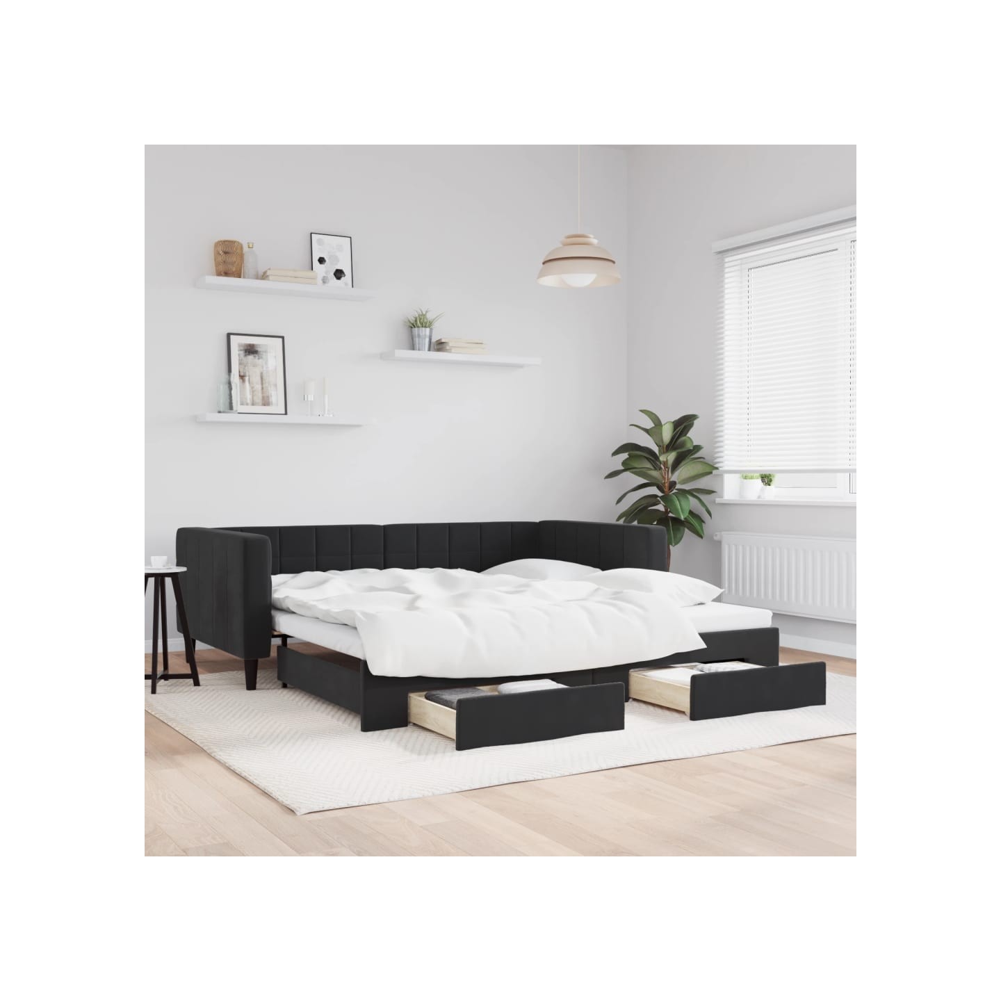 Lit de jour avec gigogne et tiroirs sans matelas noir 100x200cm