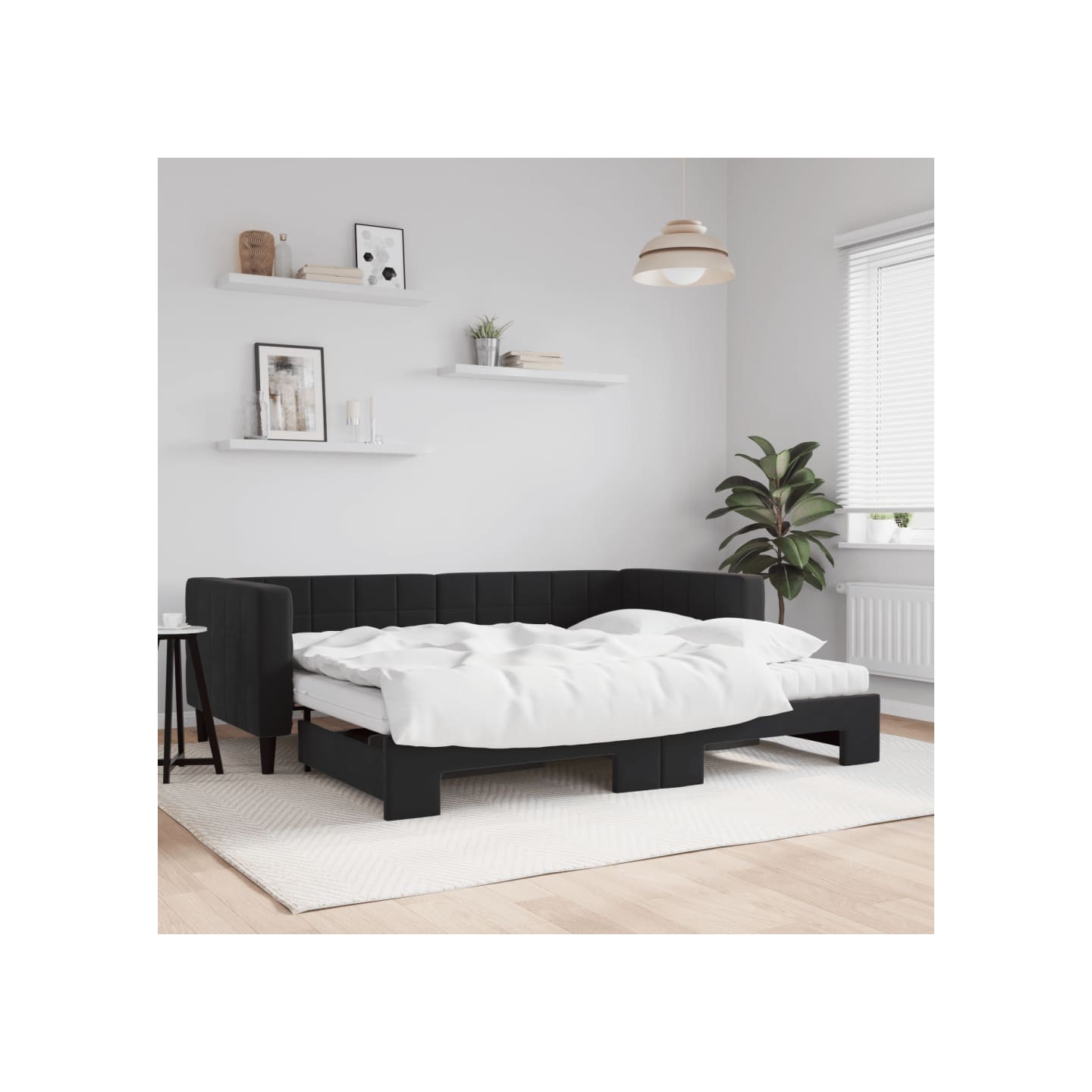 Lit de jour avec gigogne et matelas noir 90x190 cm velours