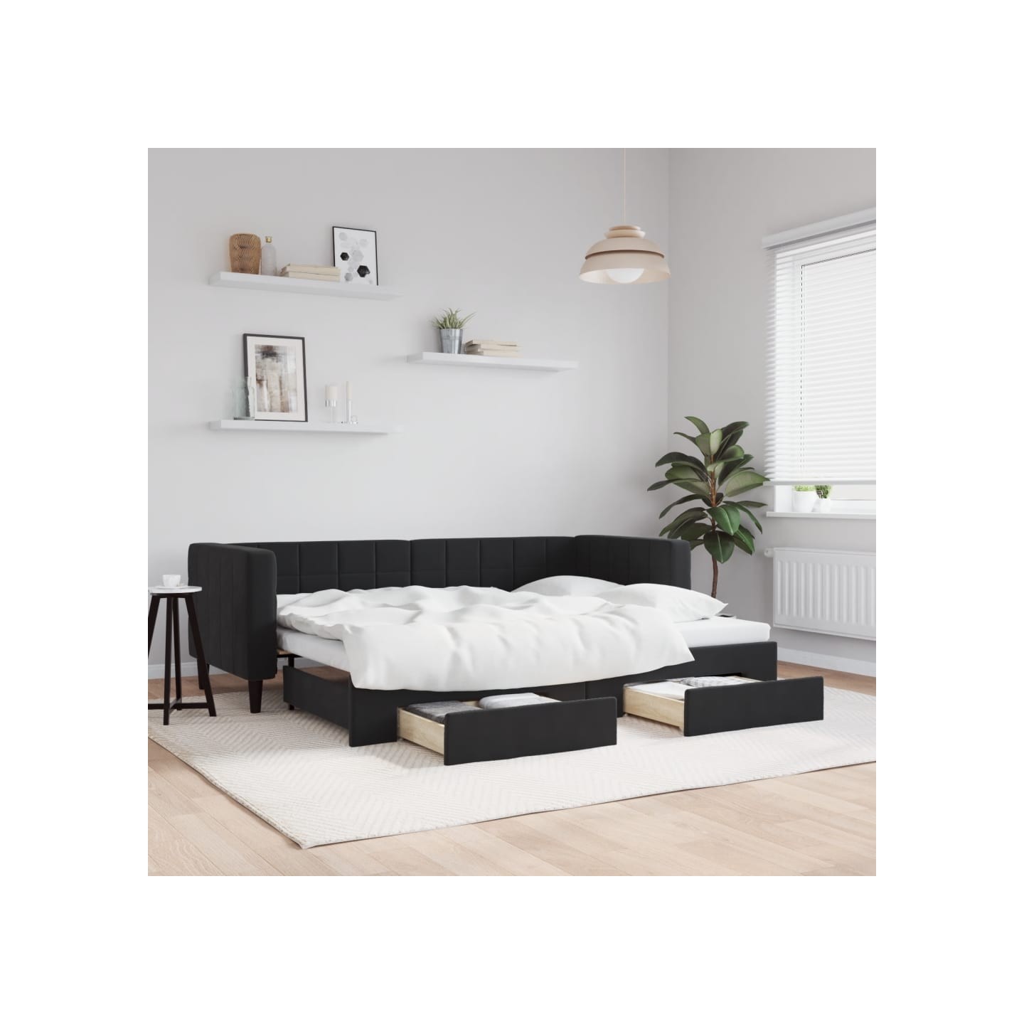 Lit de jour avec gigogne et tiroirs sans matelas noir 80x200 cm
