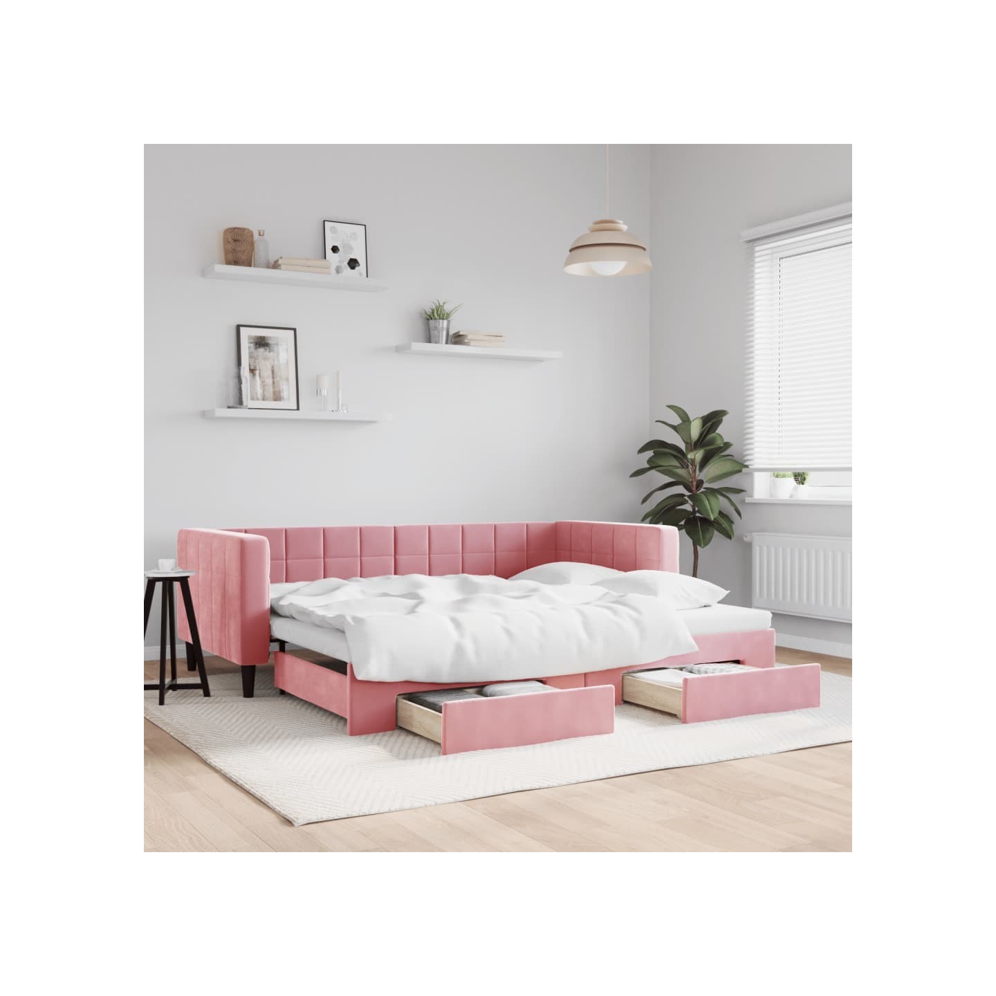 Lit de jour avec gigogne et tiroirs sans matelas rose 90x200 cm