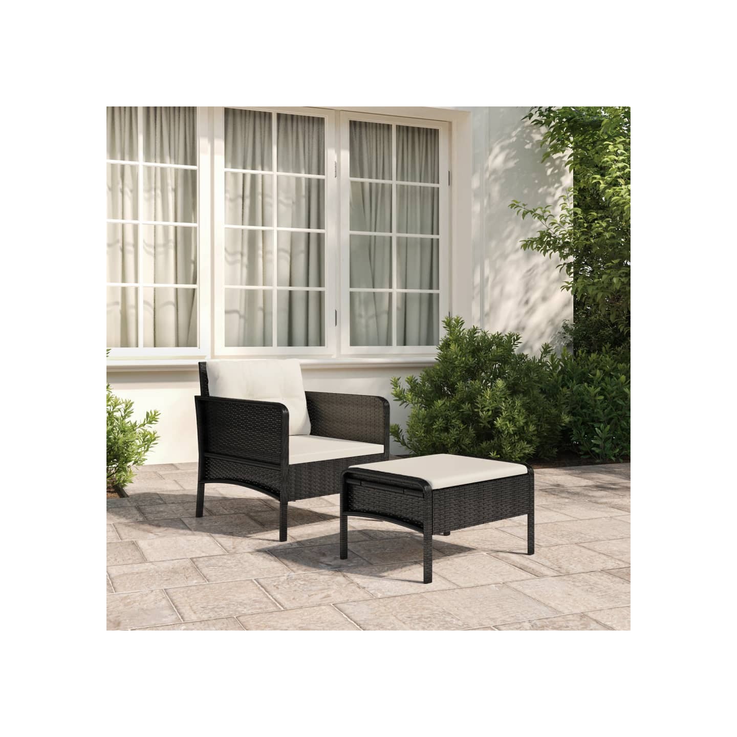 Salon de jardin 2 pcs avec coussins Noir Résine tressée
