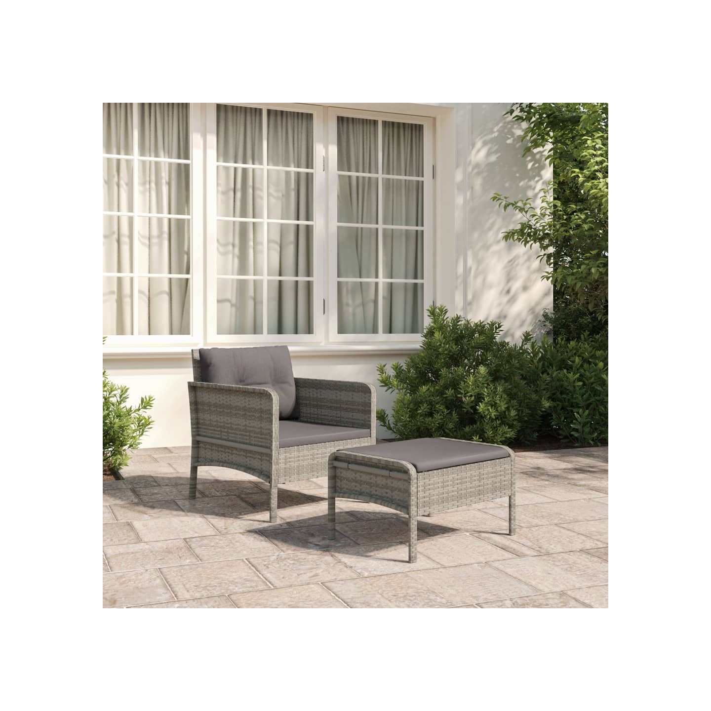 Salon de jardin 2 pcs avec coussins Gris Résine tressée