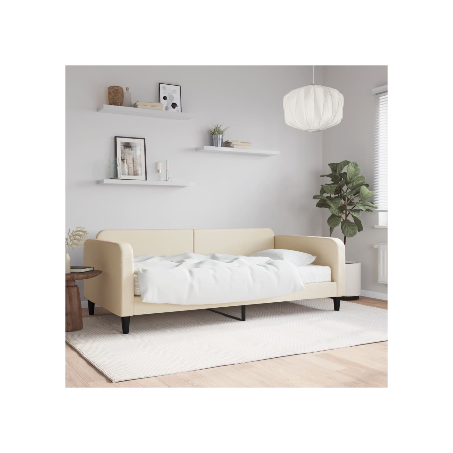 Lit de jour avec matelas crème 80x200 cm tissu