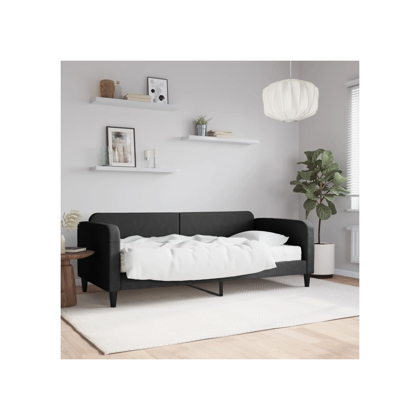 Lit de jour avec matelas noir 90x200 cm tissu