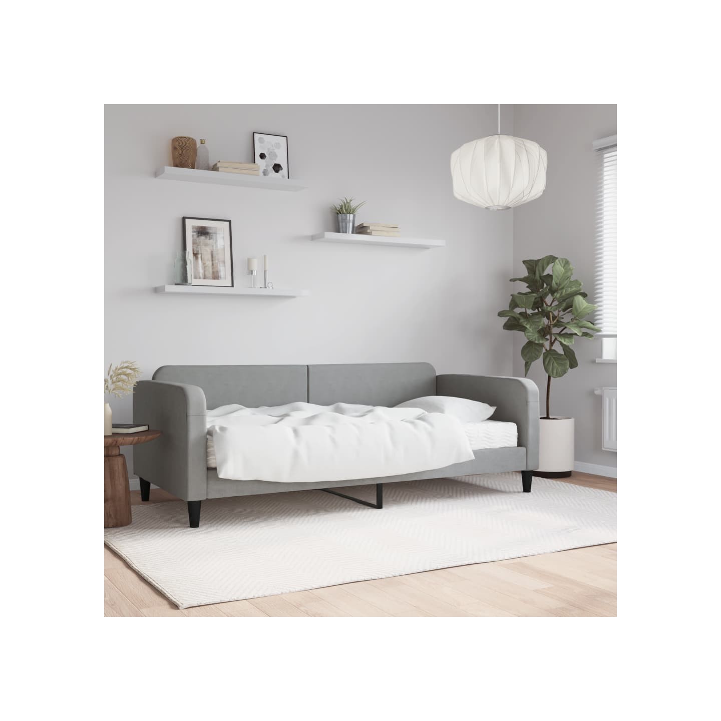 Lit de jour avec matelas gris clair 90x200 cm tissu