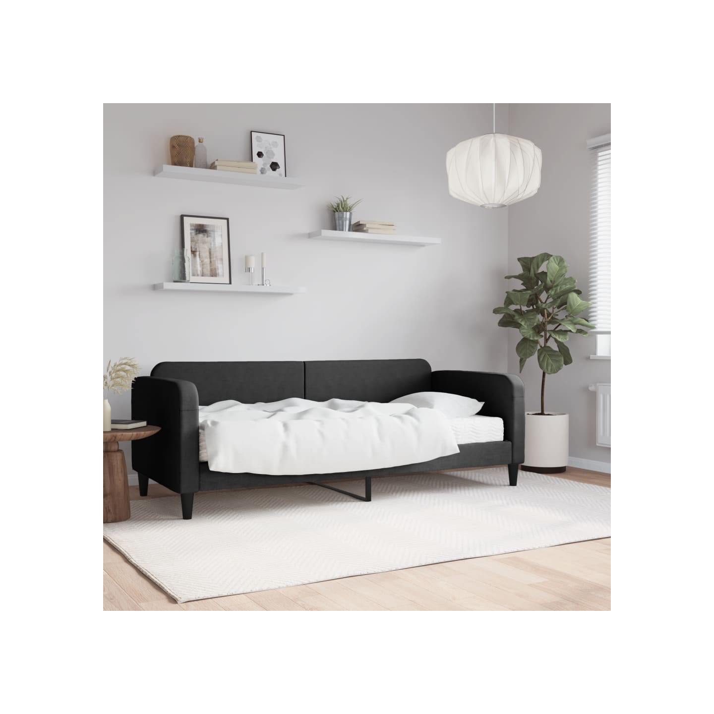 Lit de jour avec matelas noir 80x200 cm tissu