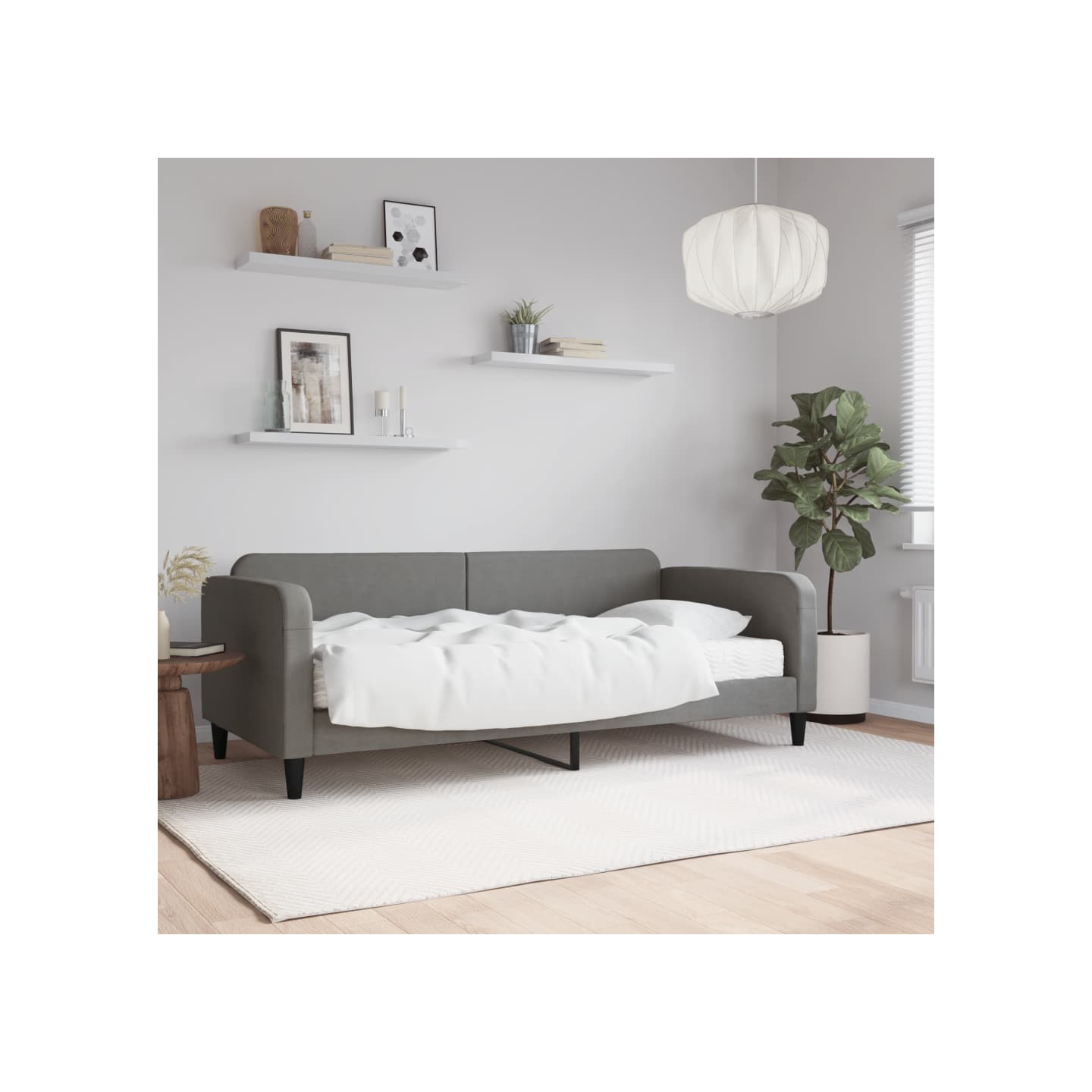 Lit de jour avec matelas gris foncé 90x200 cm tissu