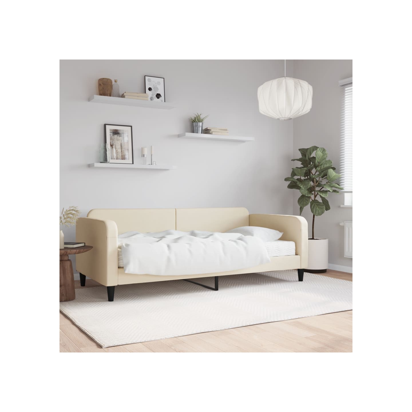 Lit de jour avec matelas crème 90x200 cm tissu