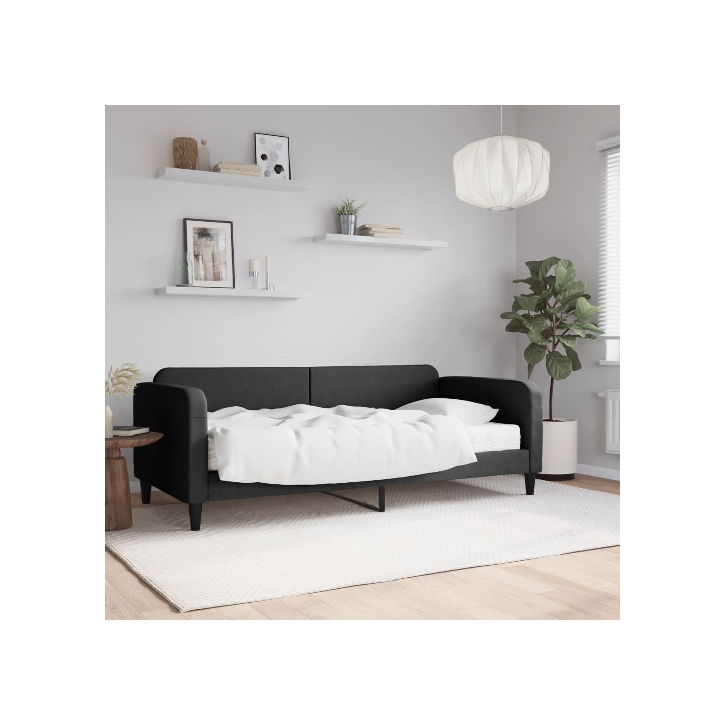 Lit de jour avec matelas noir 90x190 cm tissu