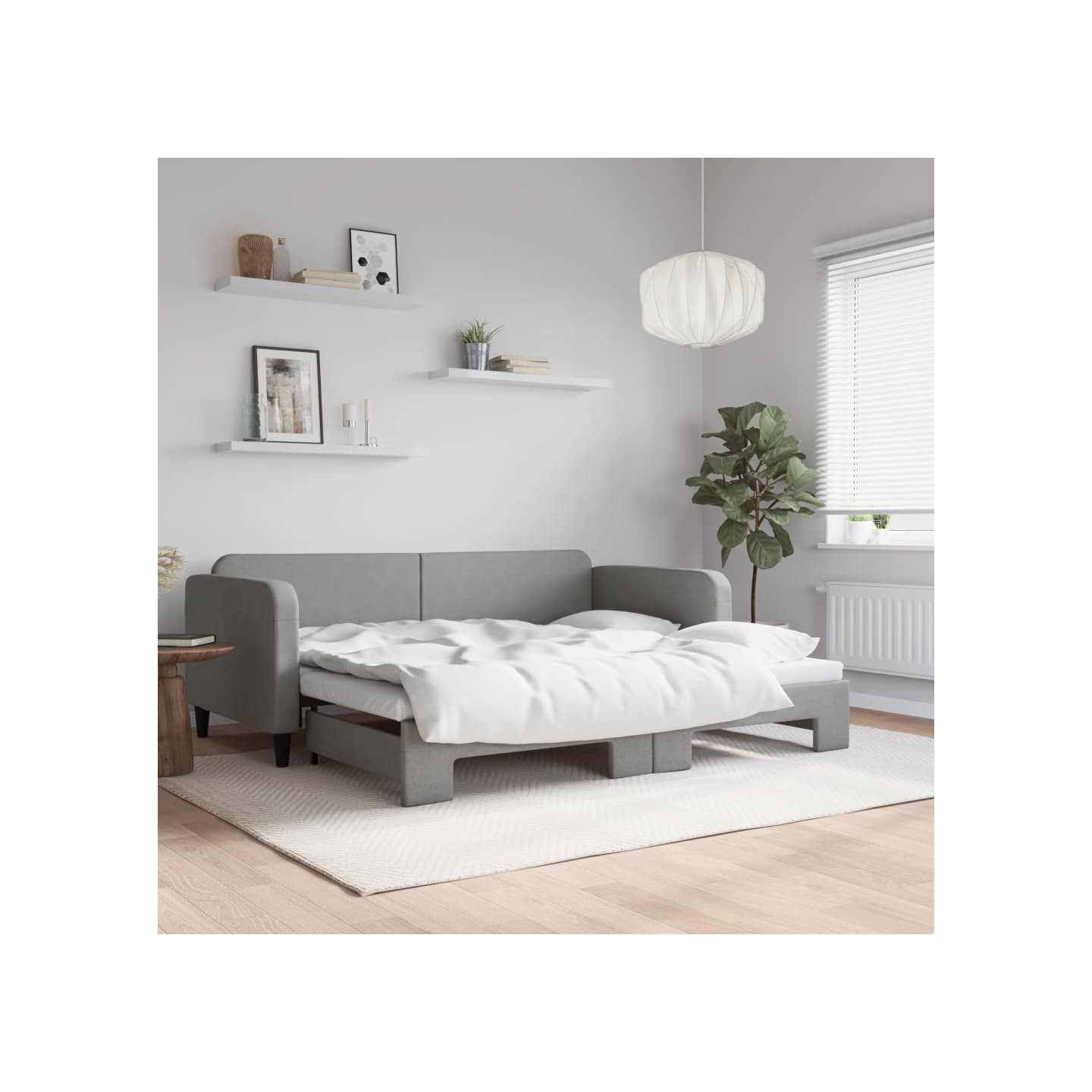 Lit de jour avec gigogne sans matelas gris clair 90x200 cm