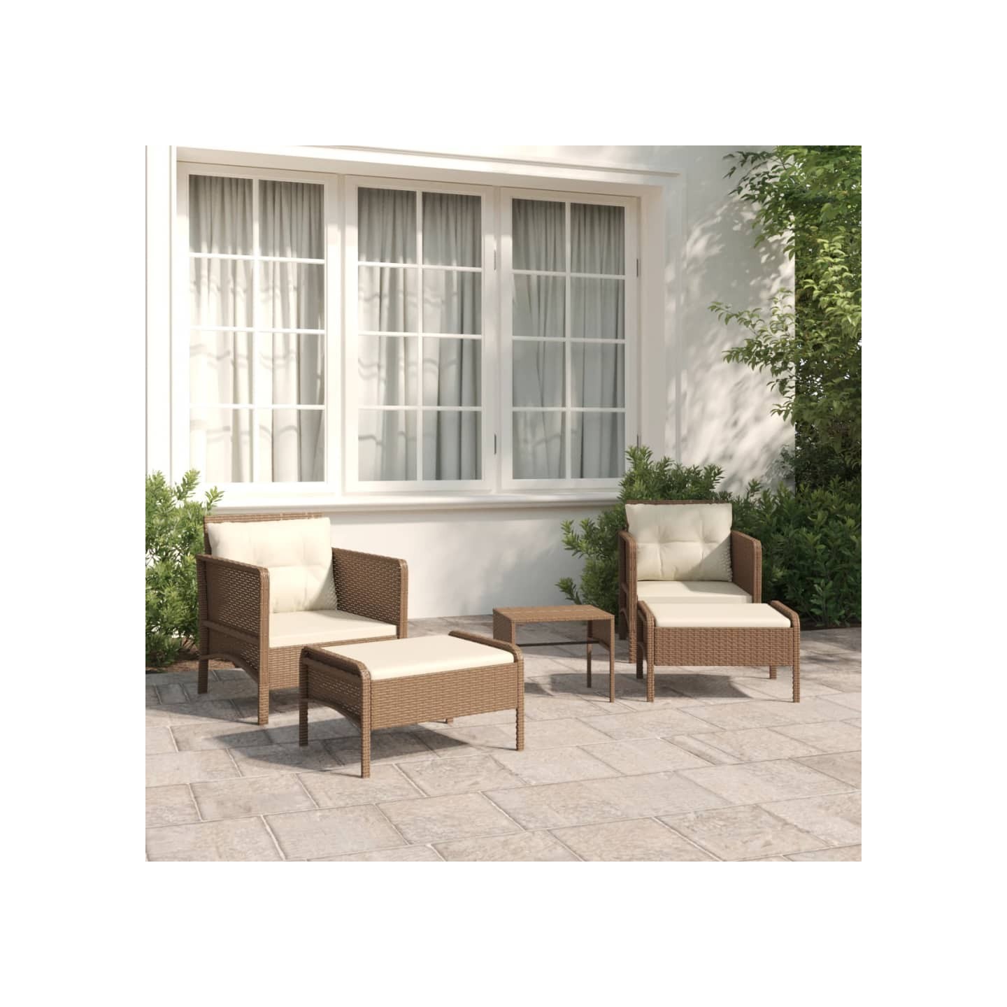 Salon de jardin 5 pcs avec coussins Marron Résine tressée