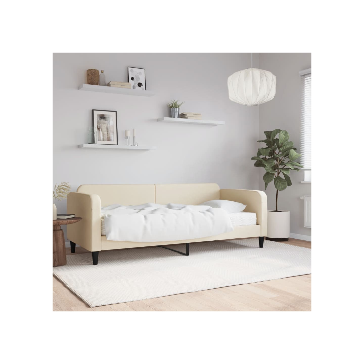 Lit de jour avec matelas crème 100x200 cm tissu