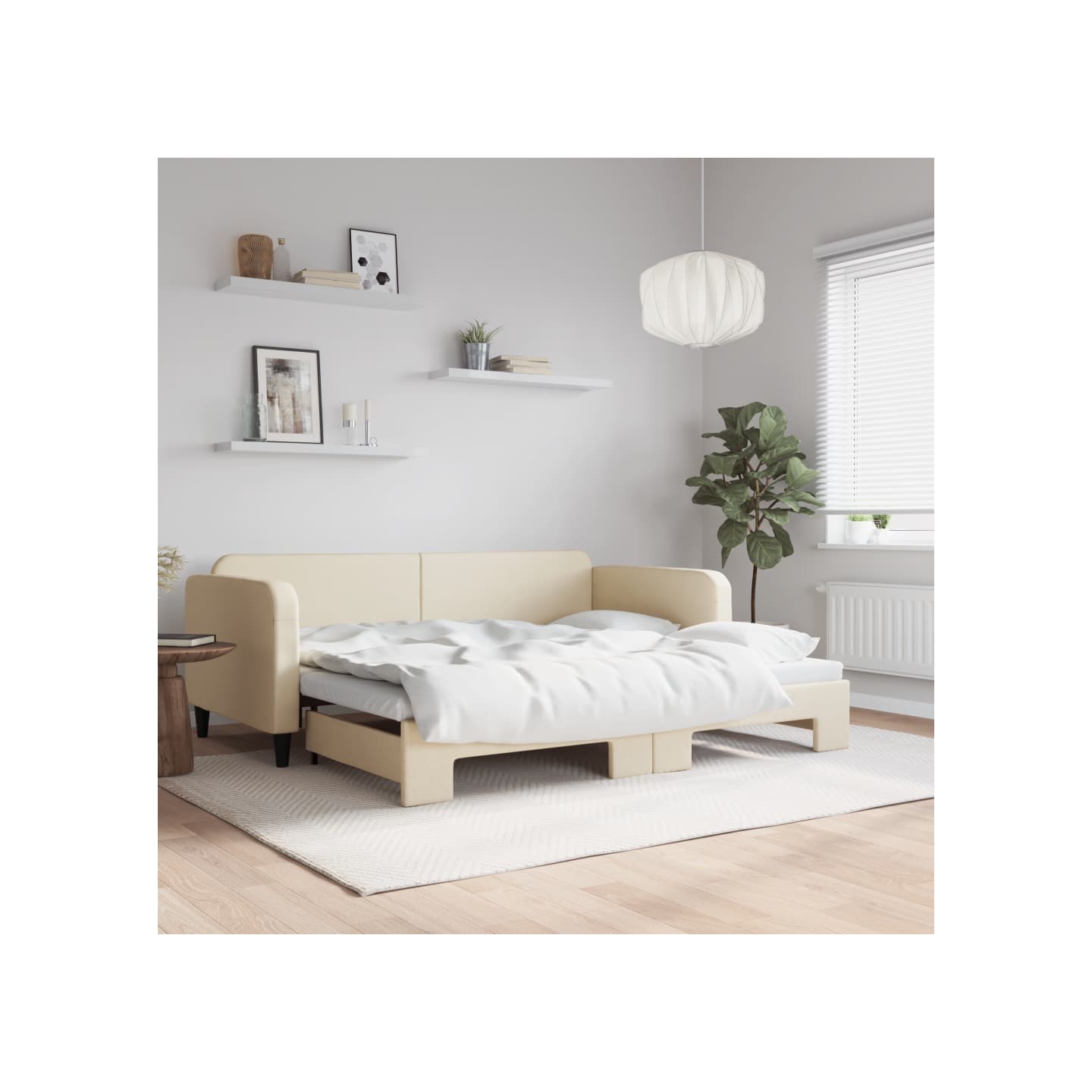 Lit de jour avec gigogne sans matelas crème 90x200 cm
