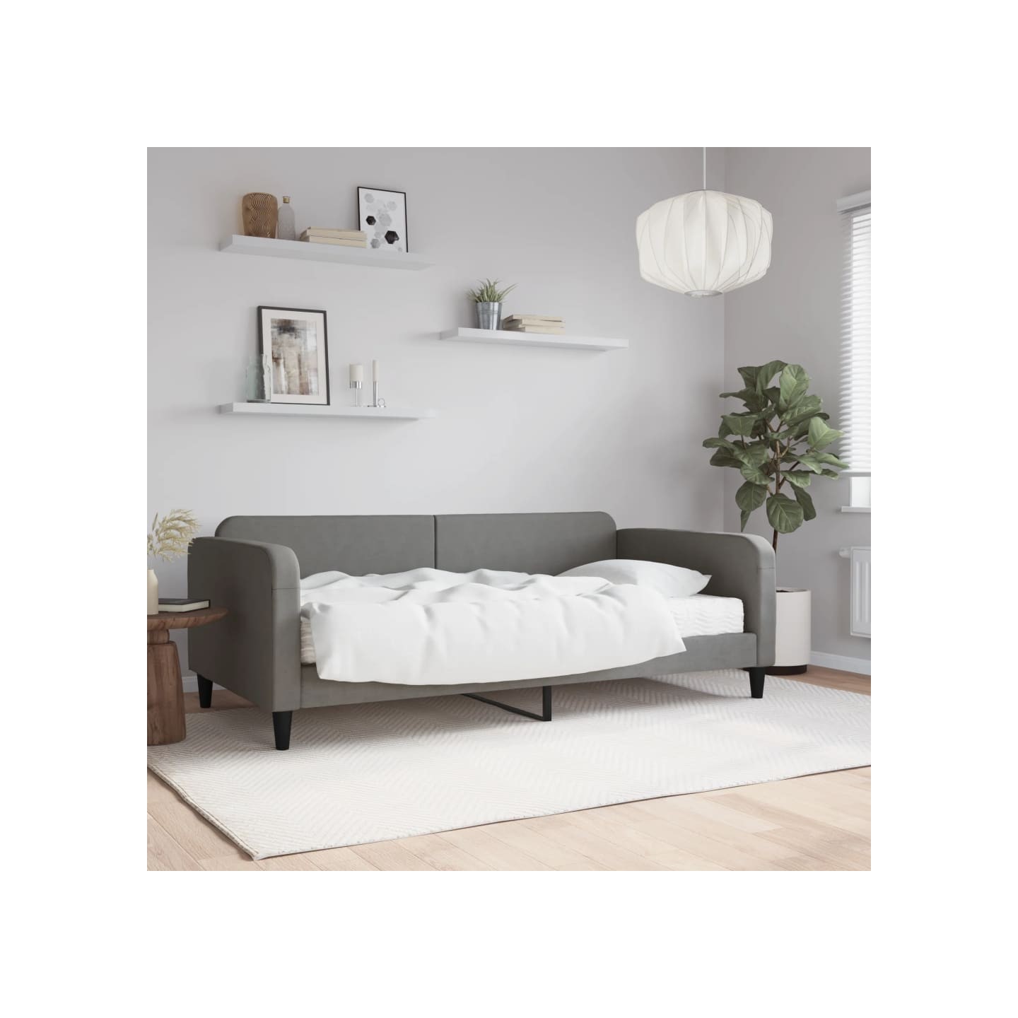 Lit de jour avec matelas gris foncé 100x200 cm tissu