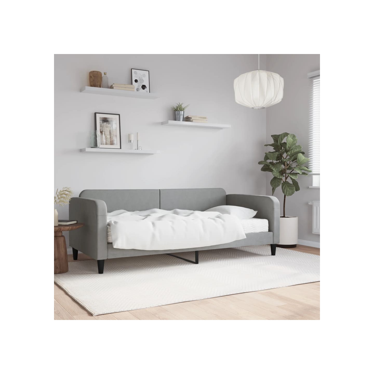 Lit de jour avec matelas gris clair 90x190 cm tissu