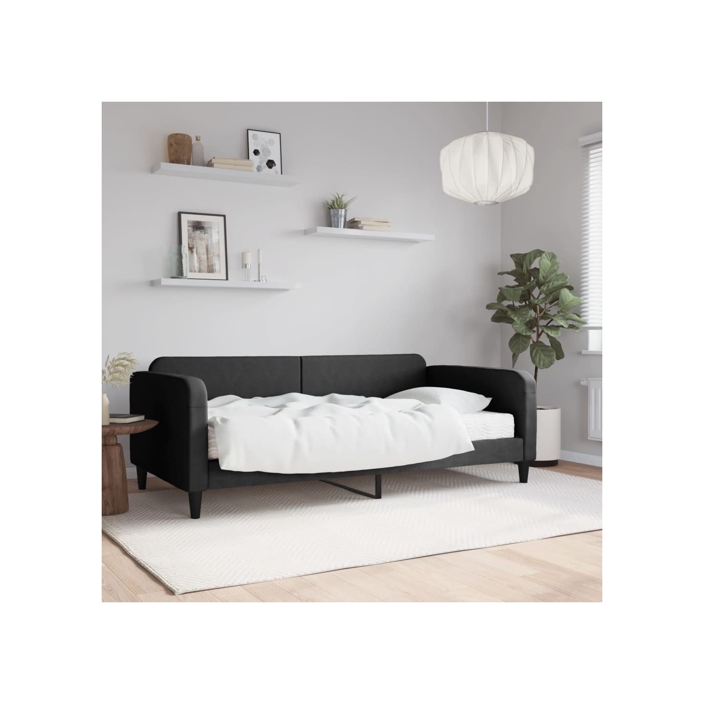 Lit de jour avec matelas noir 100x200 cm tissu