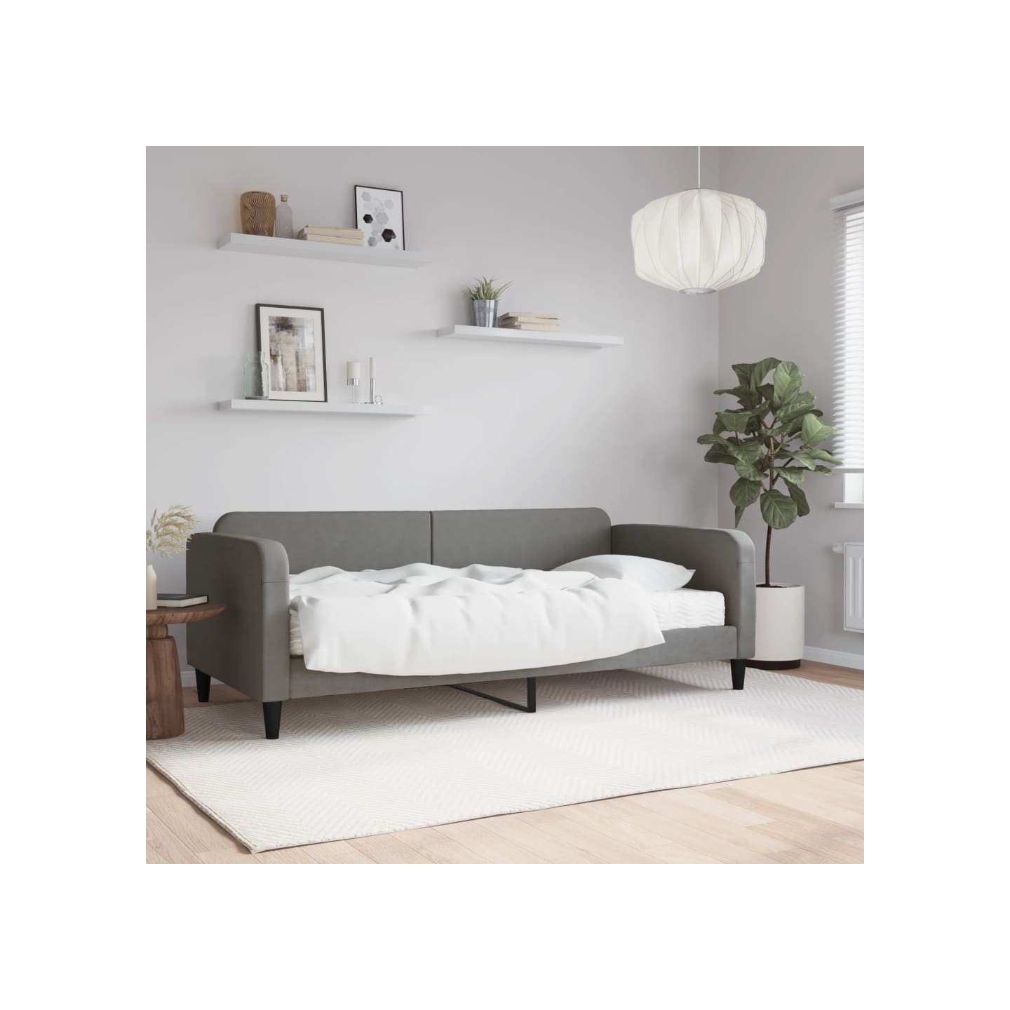 Lit de jour avec matelas gris foncé 90x190 cm tissu