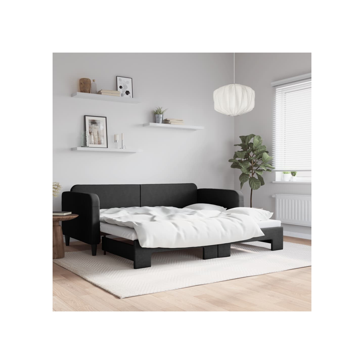 Lit de jour avec lit gigogne noir 90x190 cm tissu