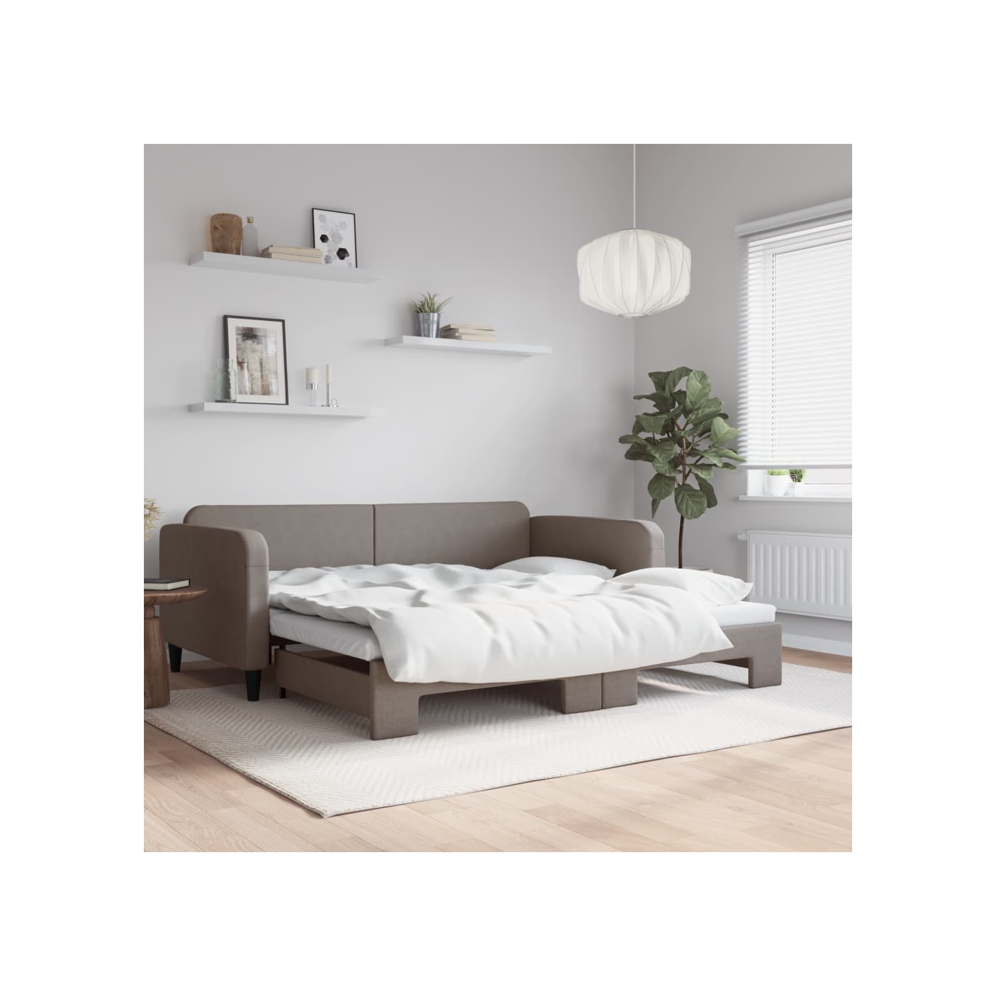 Lit de jour avec lit gigogne taupe 100x200 cm tissu