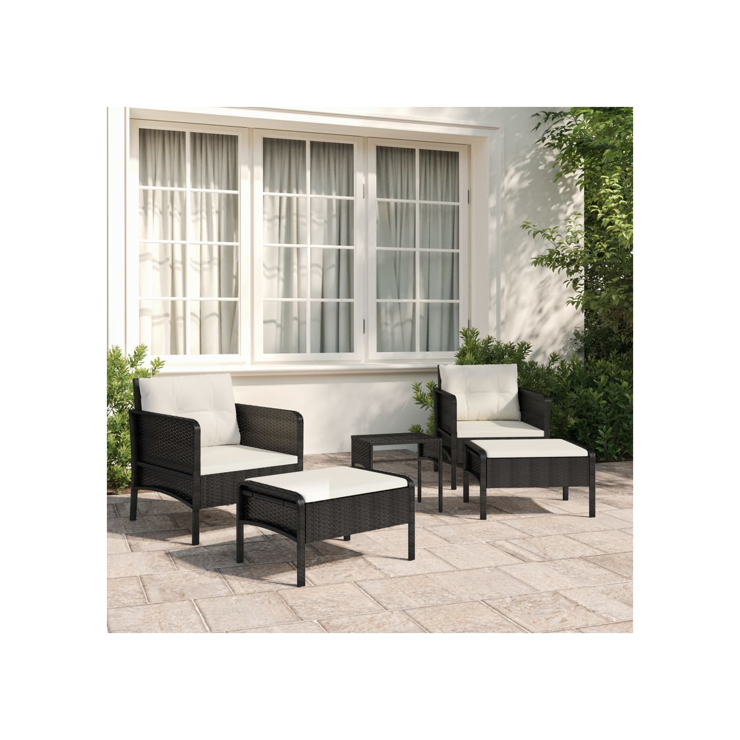 Salon de jardin 5 pcs avec coussins Noir Résine tressée