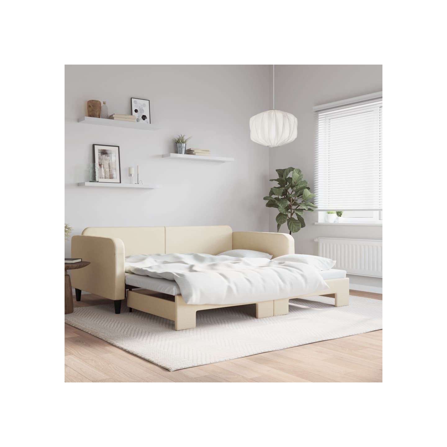 Lit de jour avec lit gigogne crème 100x200 cm tissu