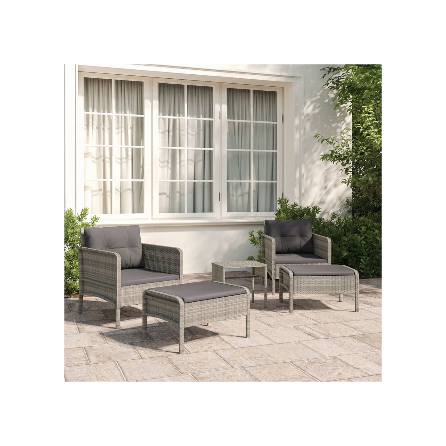 Salon de jardin 5 pcs avec coussins Gris Résine tressée