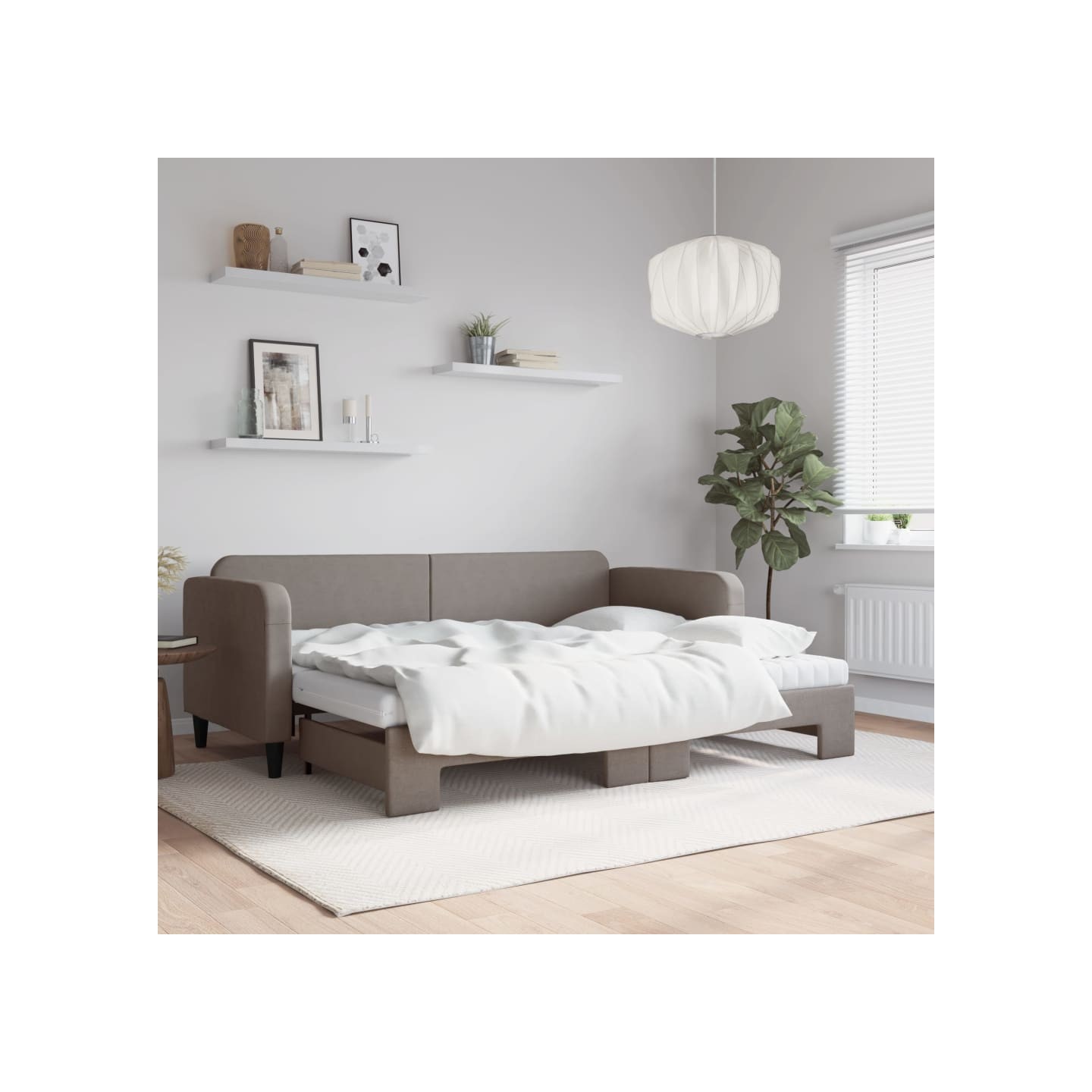 Lit de jour avec gigogne et matelas taupe 80x200 cm tissu