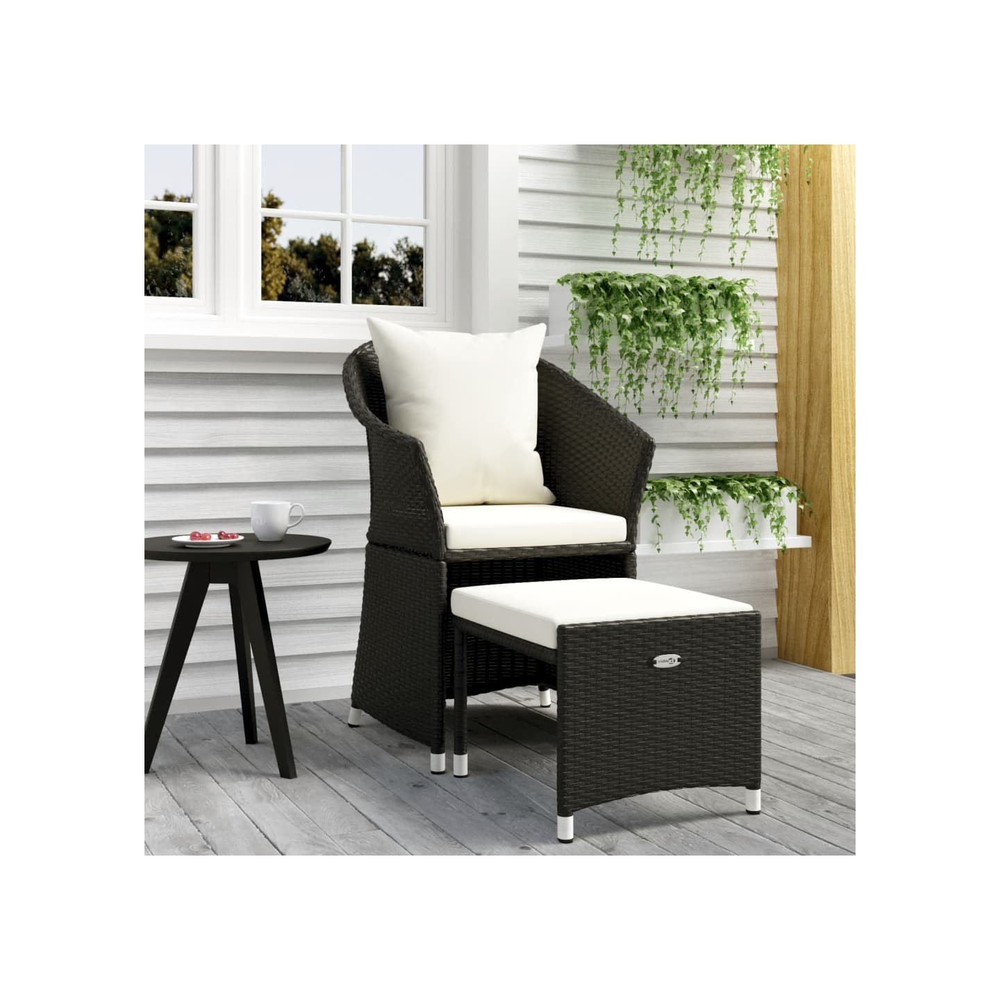 Salon de jardin 2 pcs avec coussins Noir Résine tressée