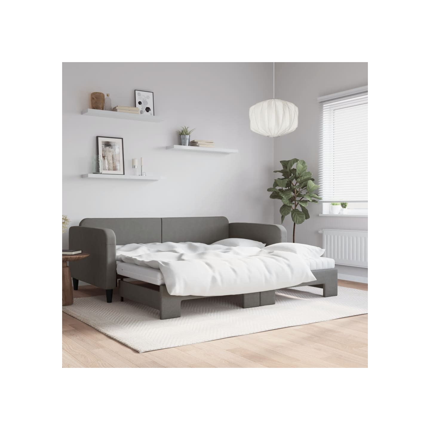 Lit de jour avec gigogne et matelas gris foncé 100x200 cm tissu
