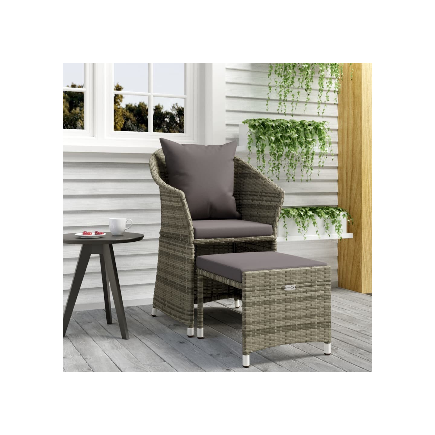 Salon de jardin 2 pcs avec coussins Gris Résine tressée