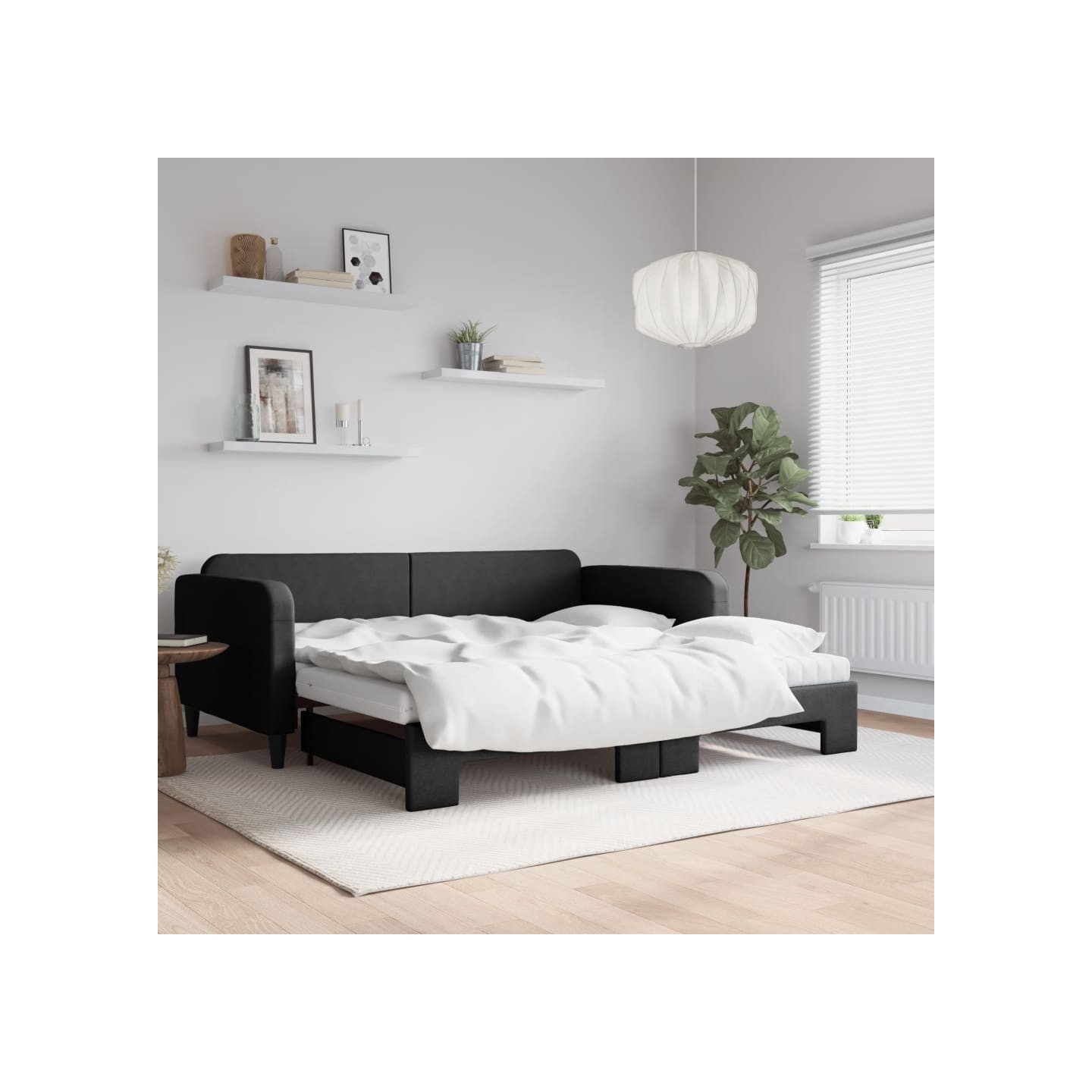 Lit de jour avec gigogne et matelas noir 100x200 cm tissu