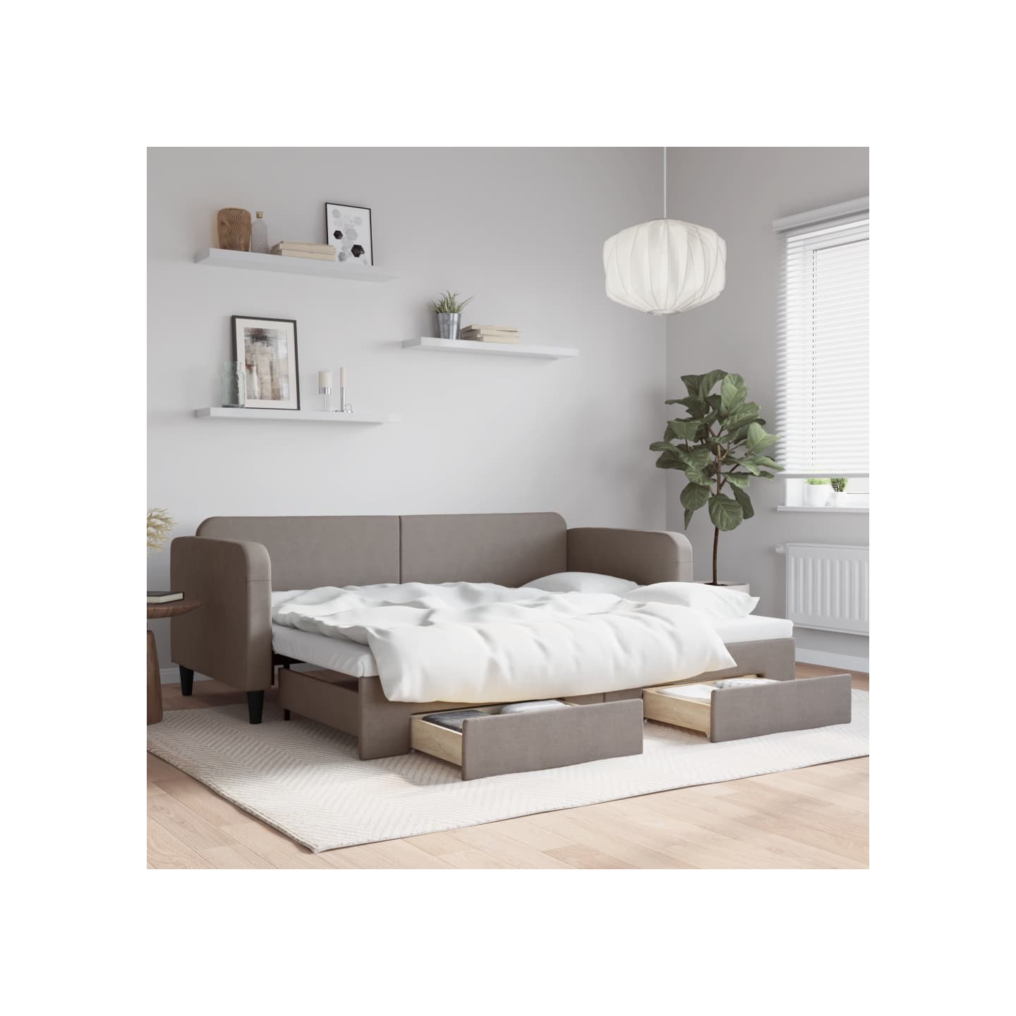 Lit de jour avec gigogne et tiroirs sans matelas taupe 80x200cm