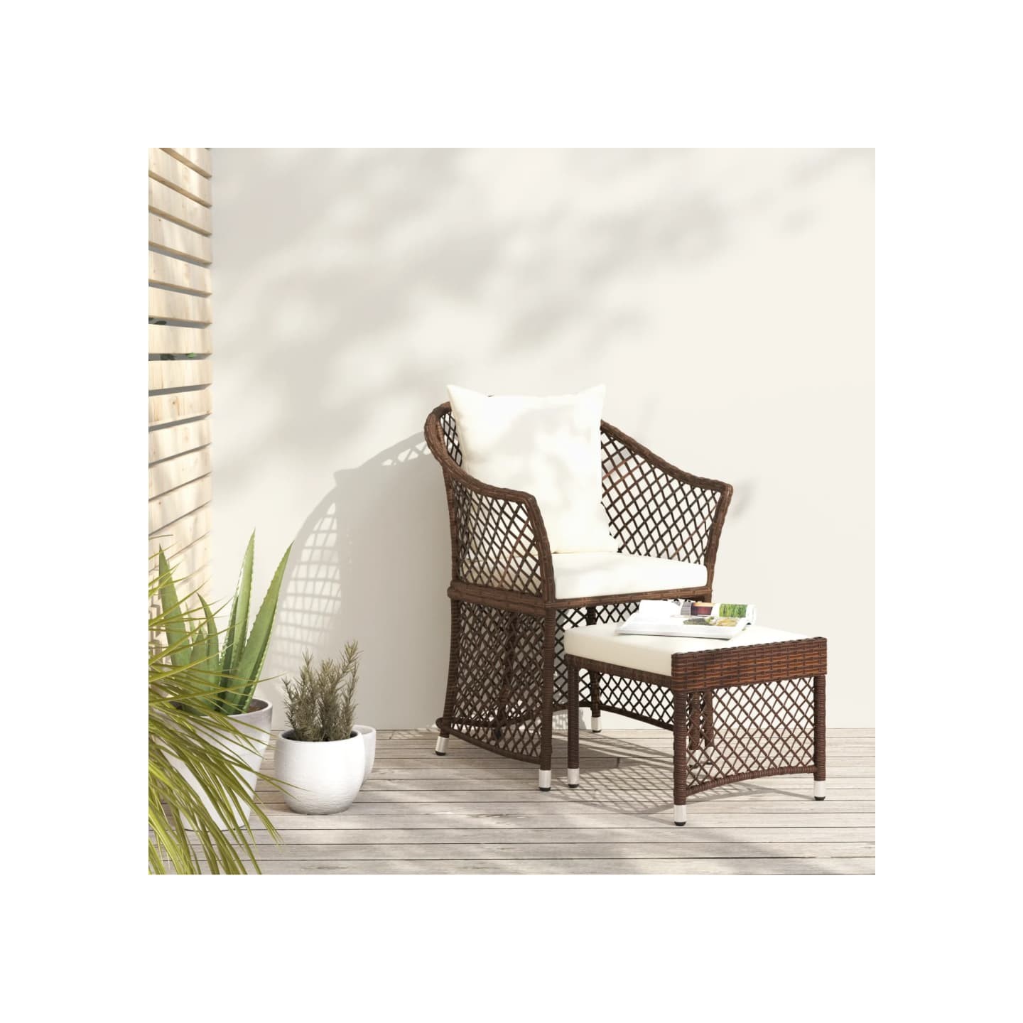 Salon de jardin 2 pcs avec coussins Marron Résine tressée