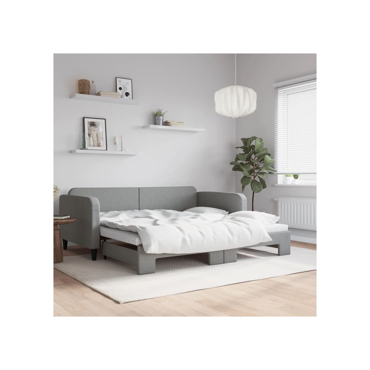 Lit de jour avec lit gigogne gris clair 100x190 cm tissu