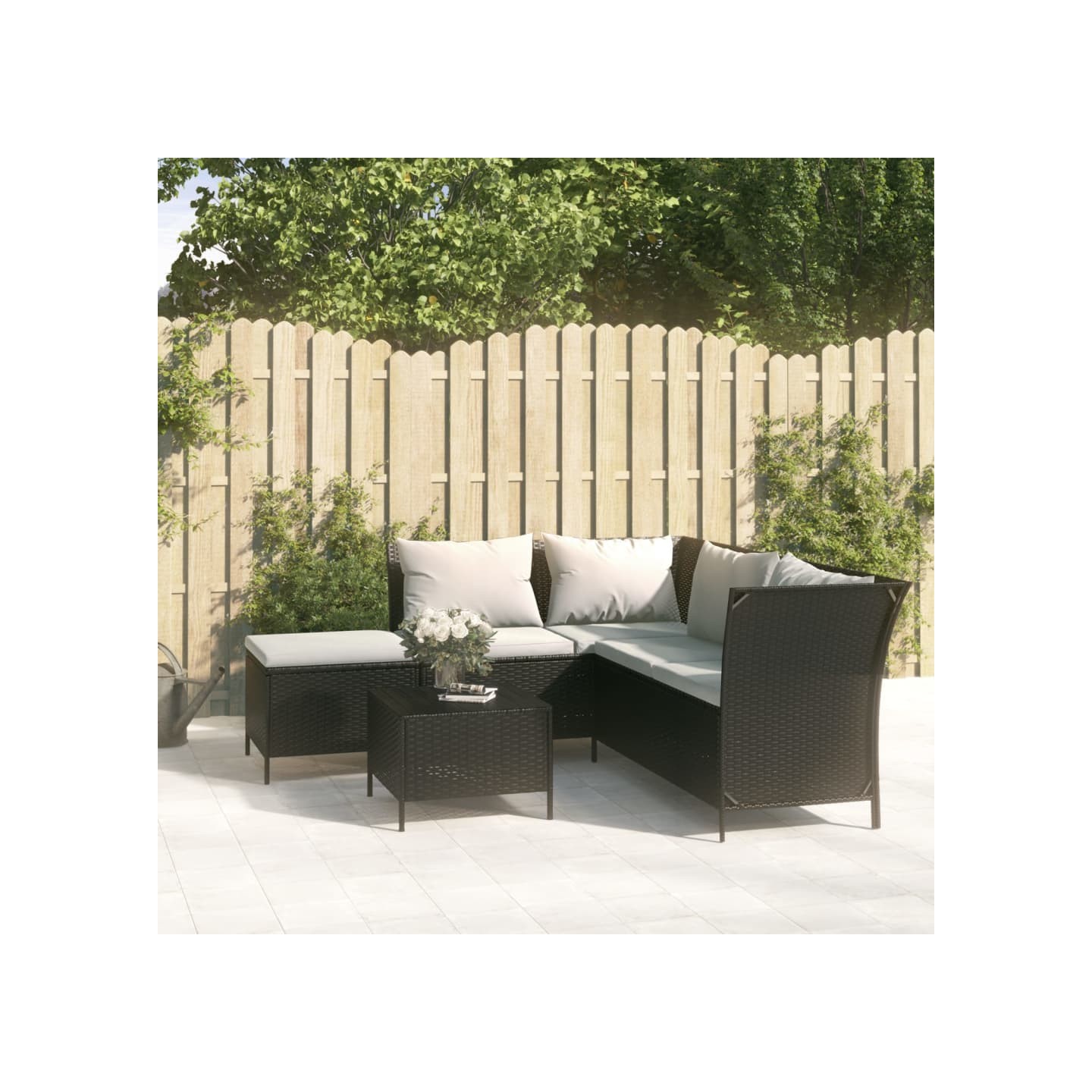 Salon de jardin 4 pcs avec coussins Noir Résine tressée