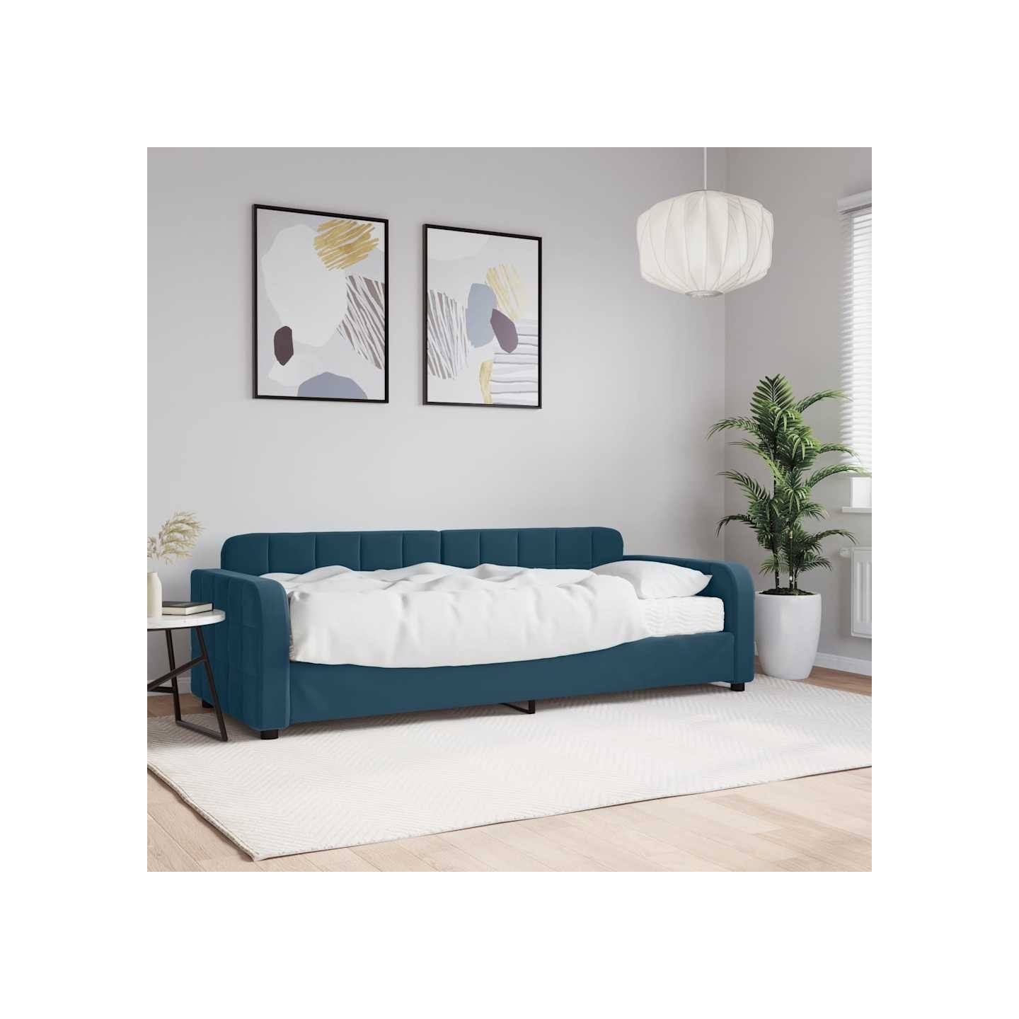 Lit de jour avec matelas bleu 80x200 cm velours