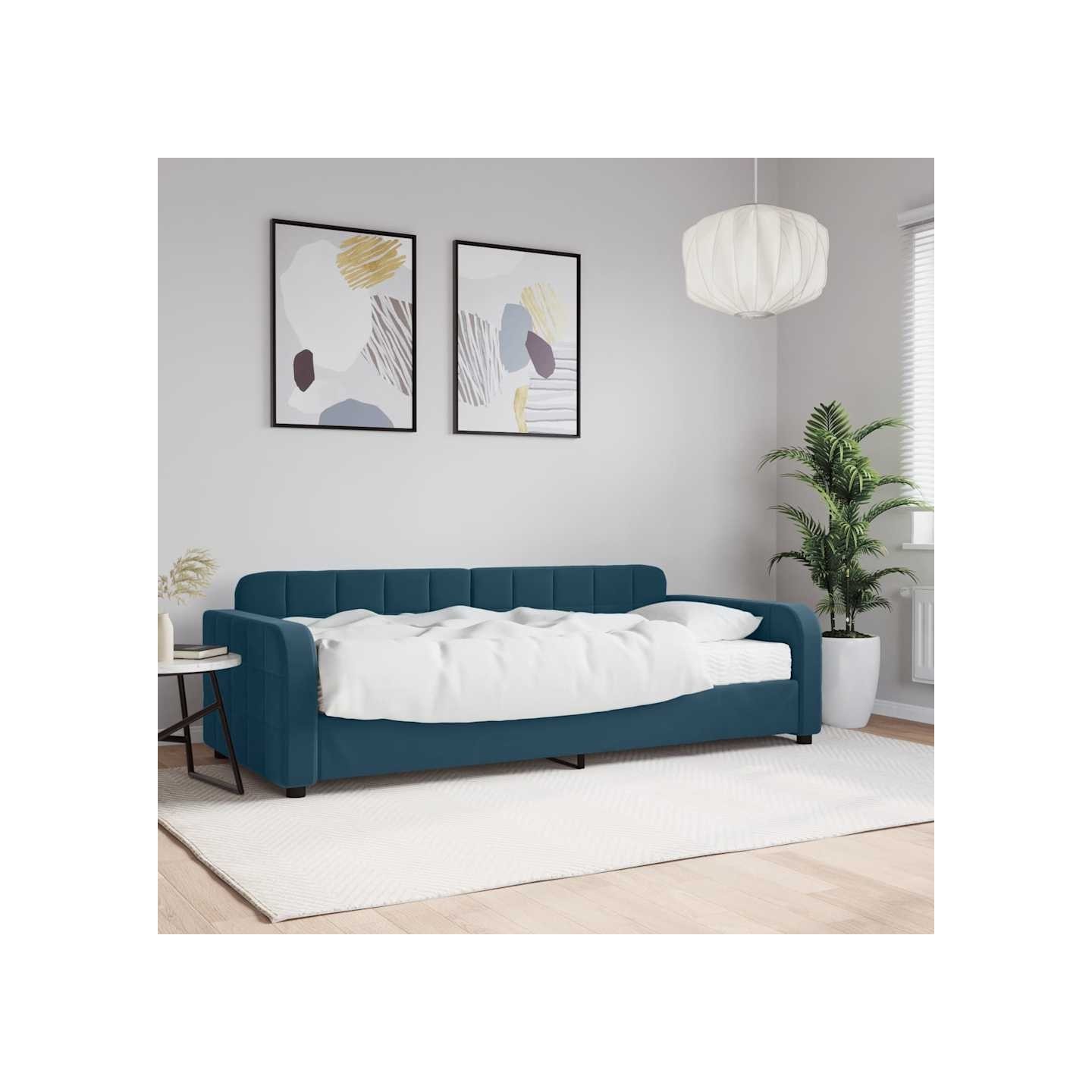 Lit de jour avec matelas bleu 90x200 cm velours