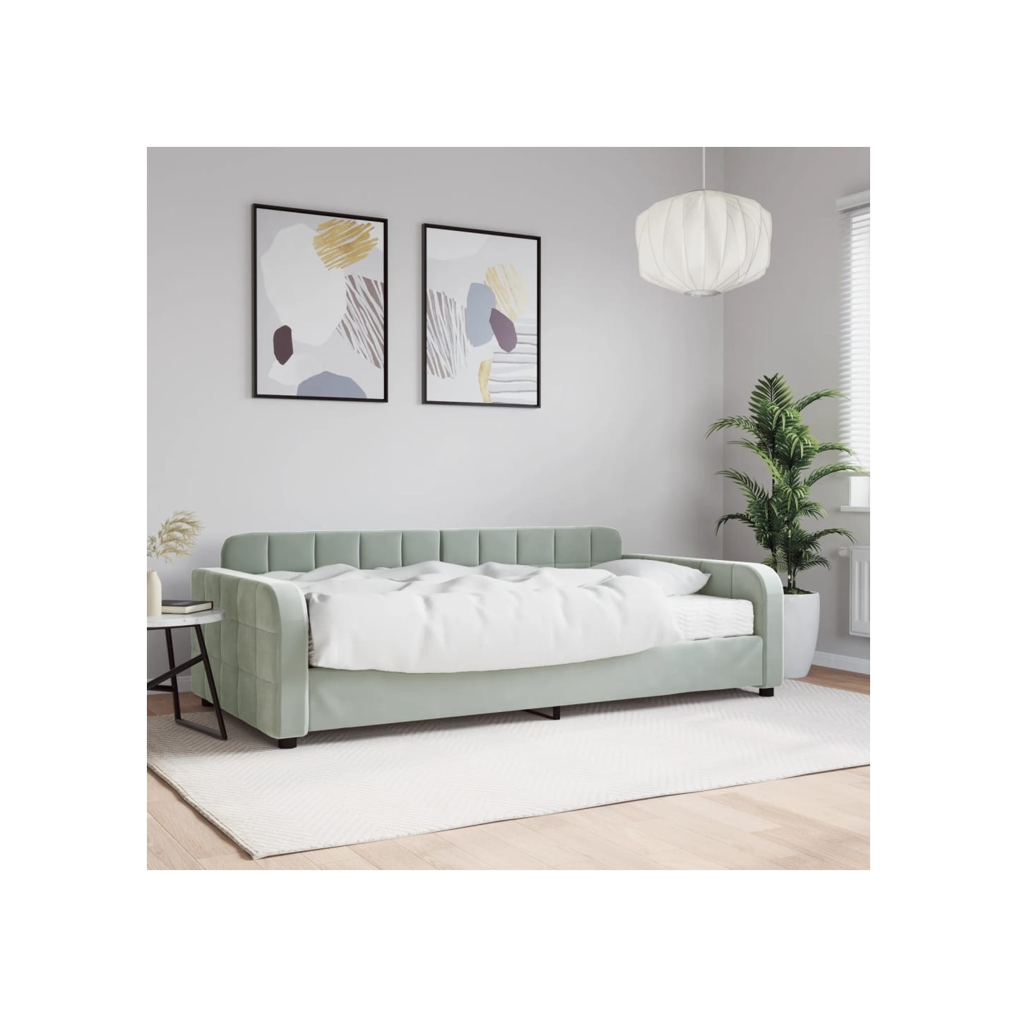 Lit de jour avec matelas gris clair 100x200 cm velours