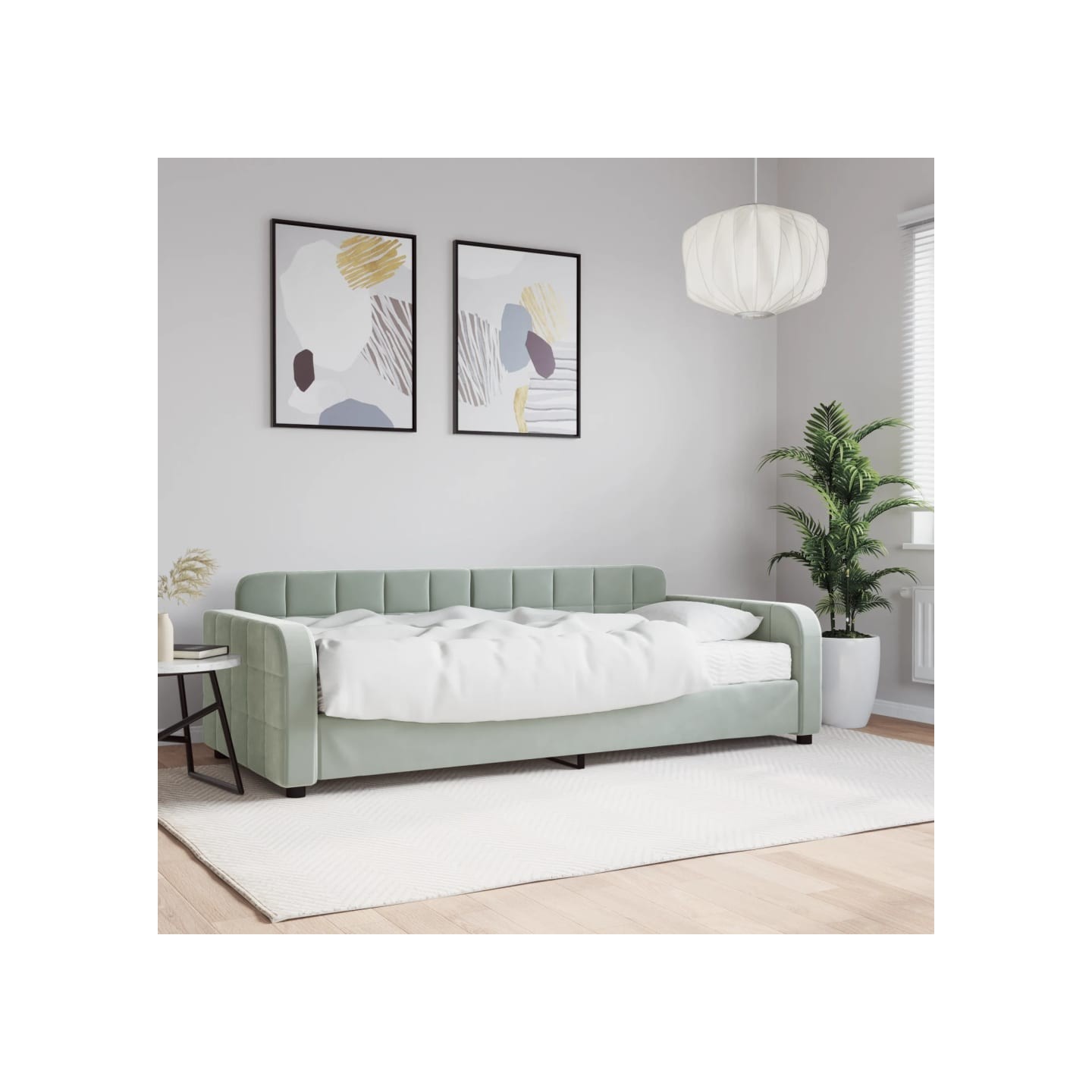 Lit de jour avec matelas gris clair 90x200 cm velours