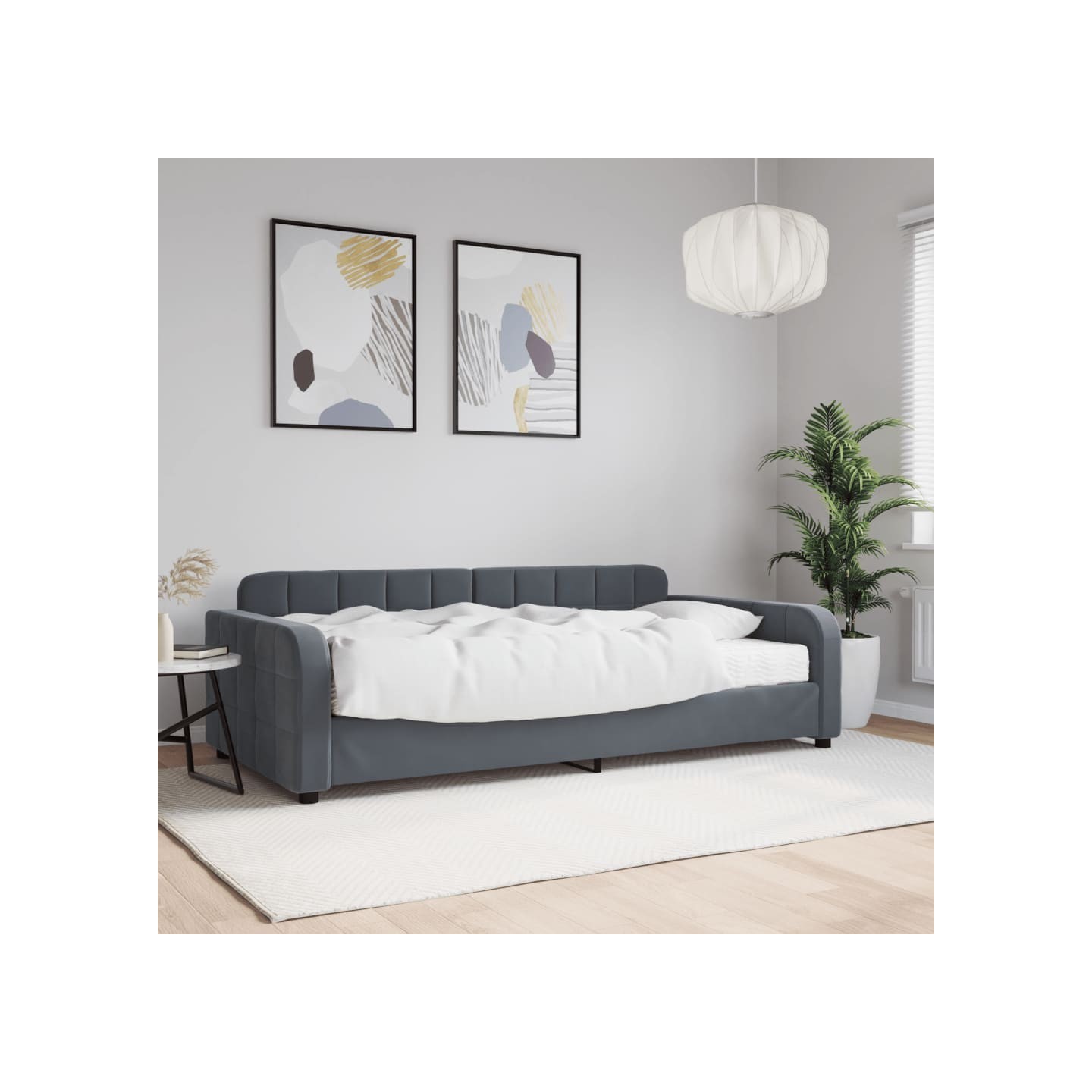 Lit de jour avec matelas gris foncé 100x200 cm velours