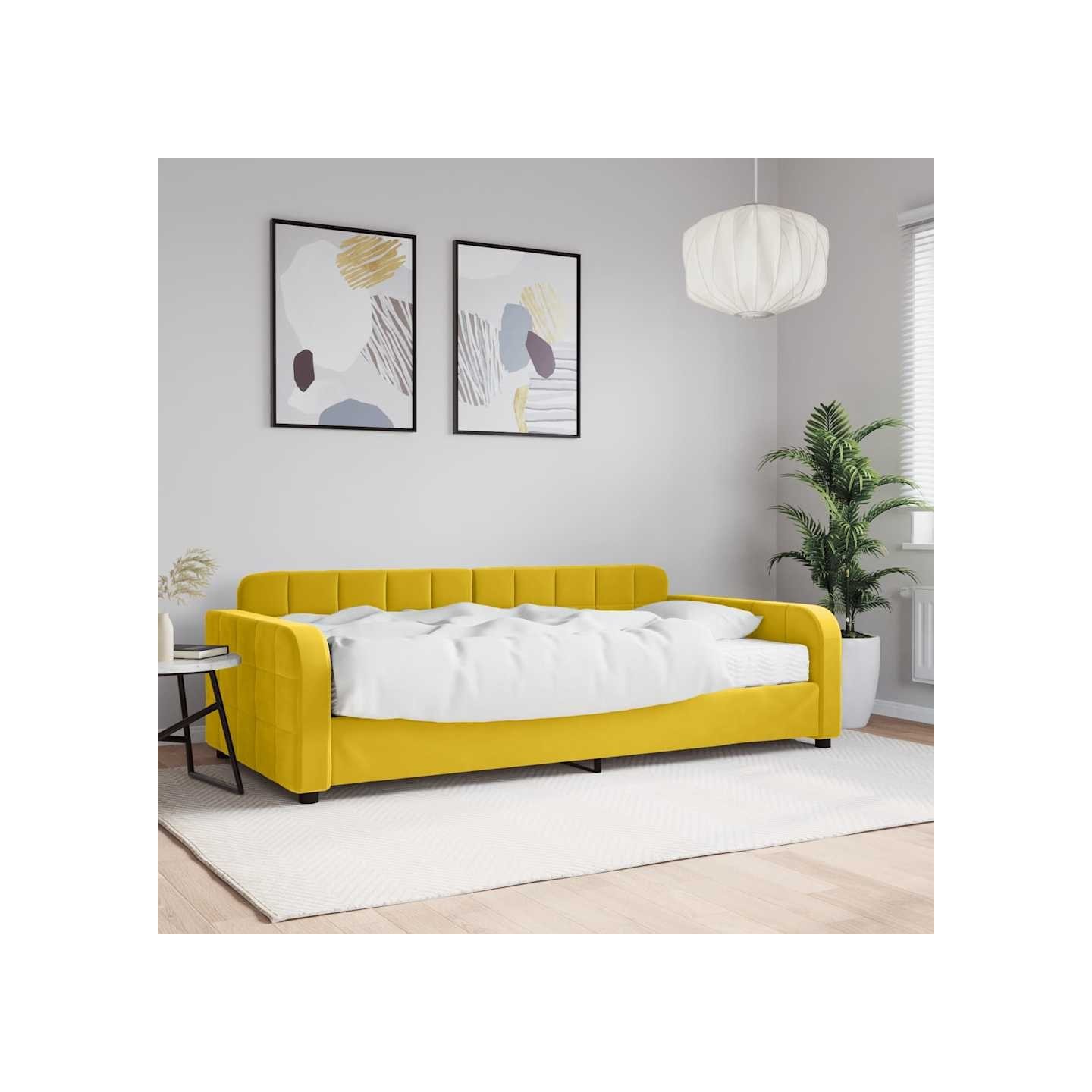 Lit de jour avec matelas jaune 100x200 cm velours