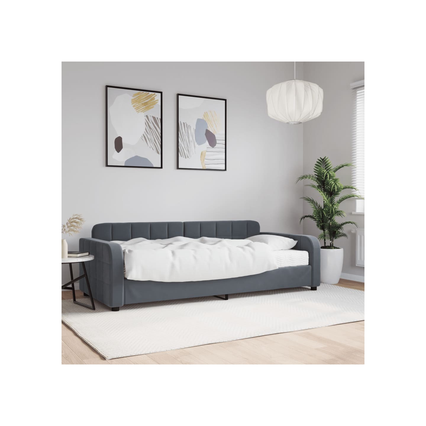 Lit de jour avec matelas gris foncé 90x200 cm velours