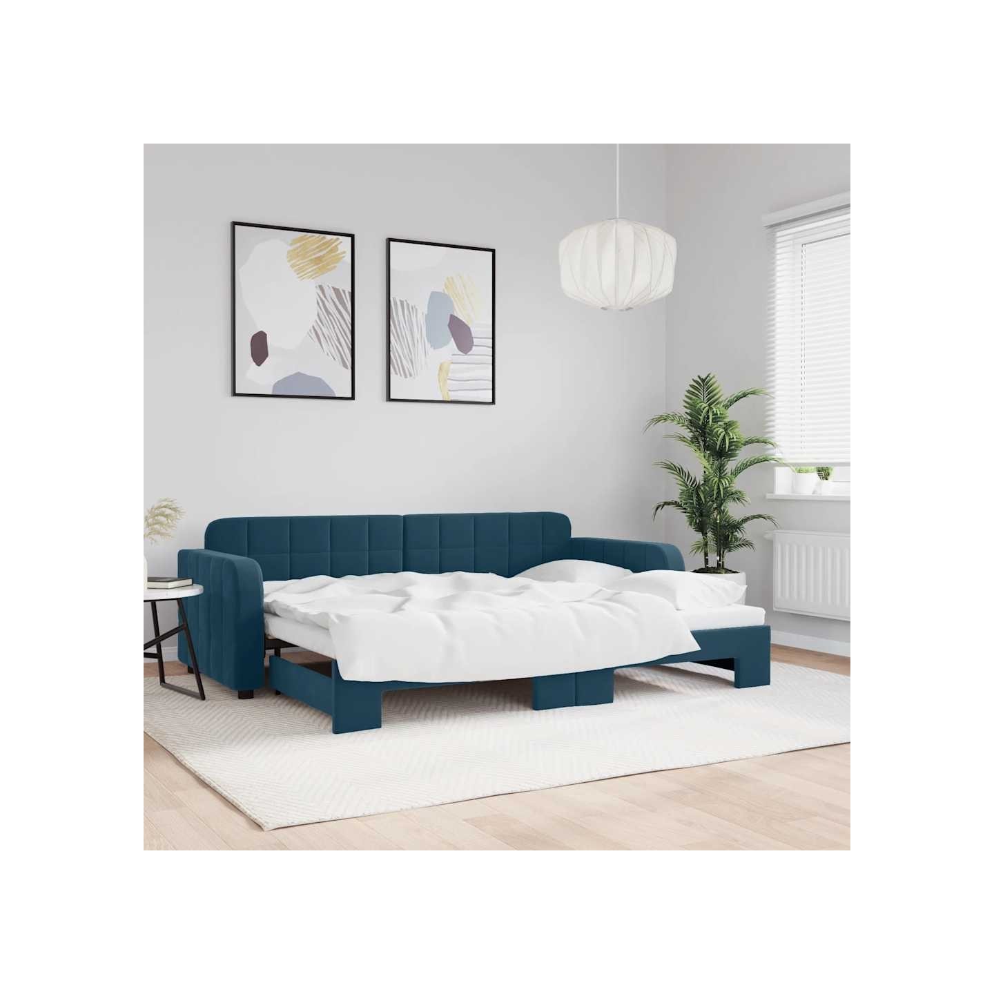 Lit de jour avec gigogne sans matelas bleu 80x200 cm