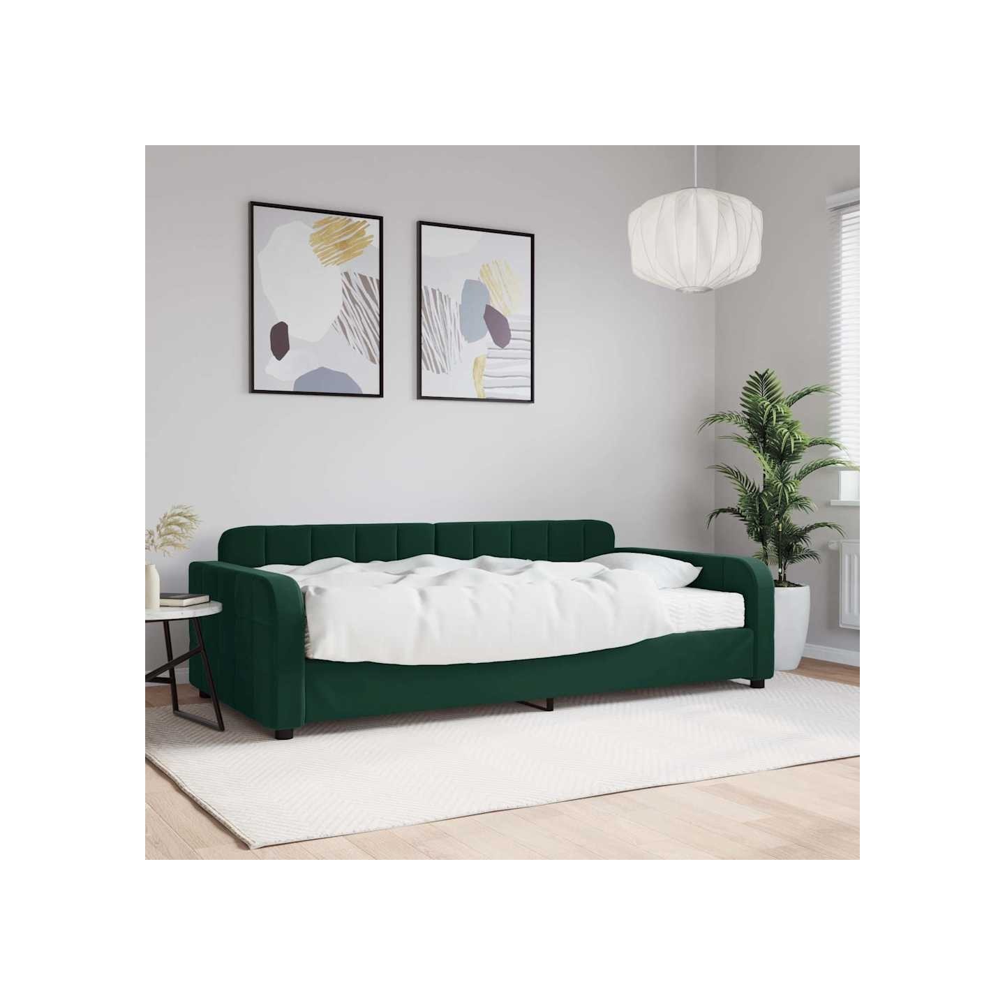 Lit de jour avec matelas vert foncé 100x200 cm velours