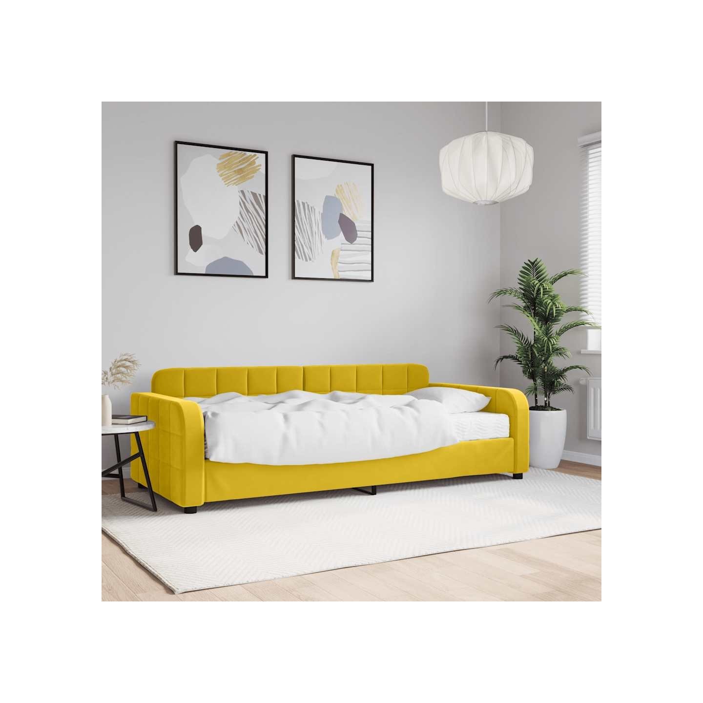 Lit de jour avec matelas jaune 90x200 cm velours