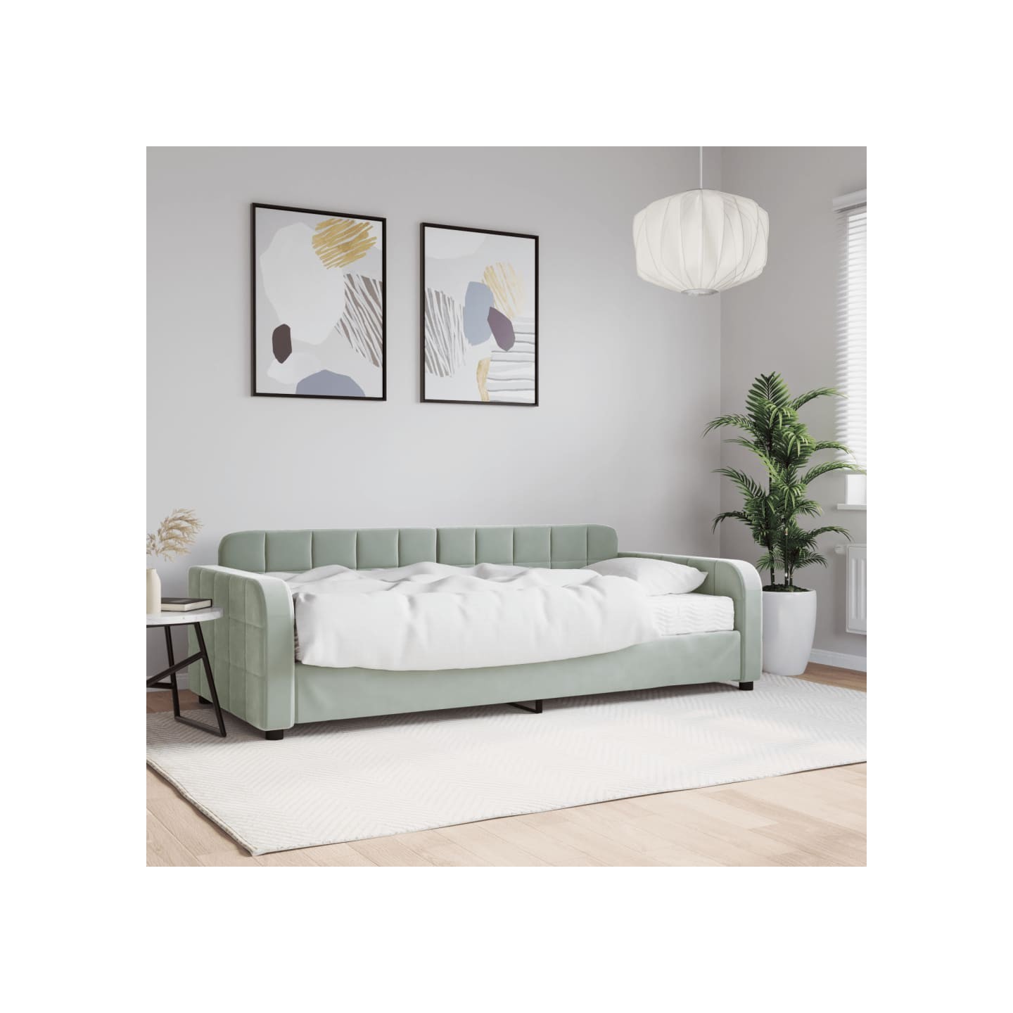 Lit de jour avec matelas gris clair 90x190 cm velours
