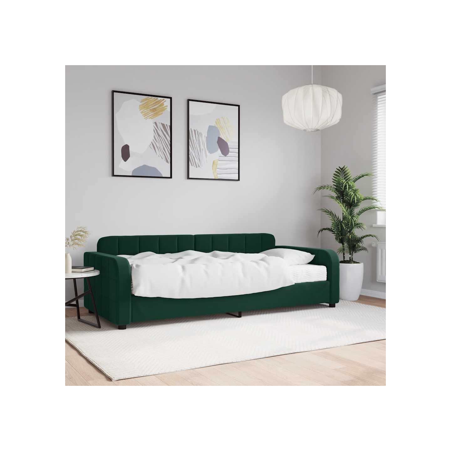 Lit de jour avec matelas vert foncé 90x200 cm velours